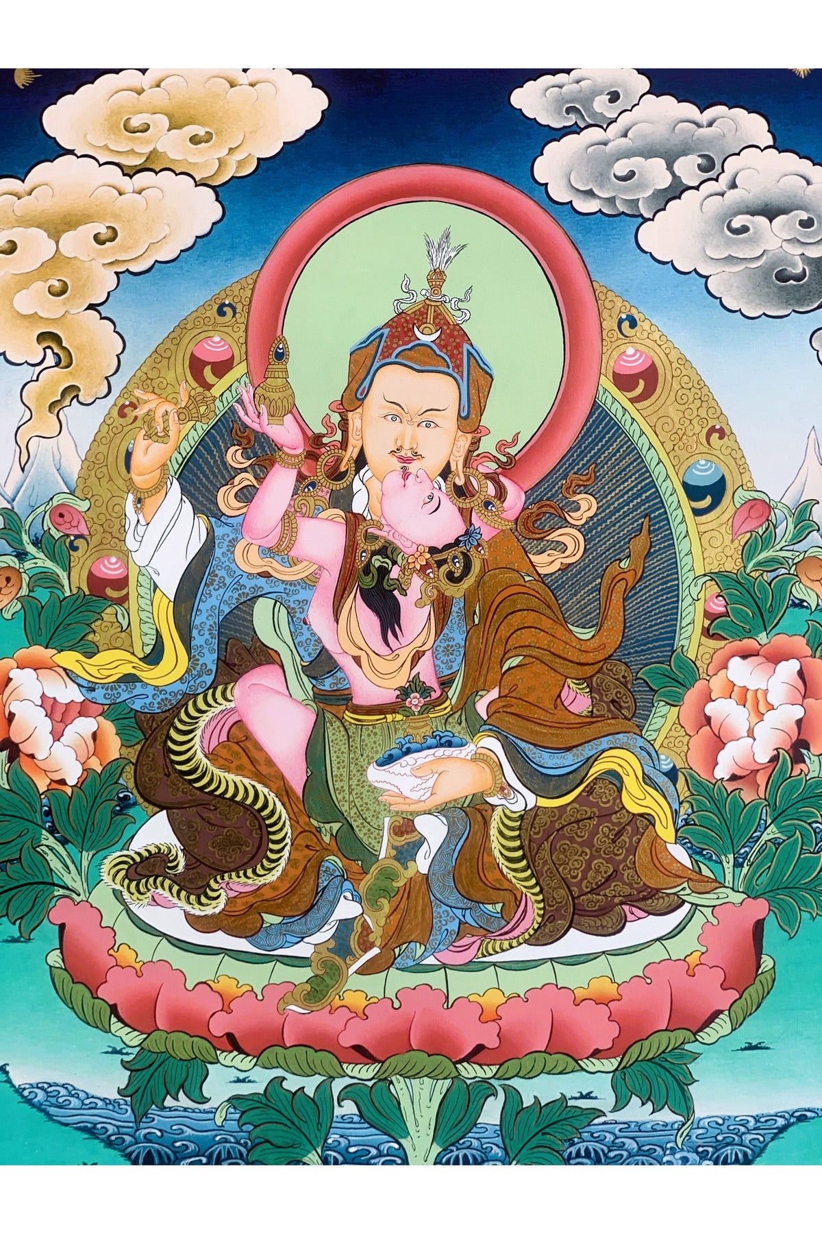 Guru Padmasambhava with Shakti Mandarava Thangka Hand Painted Tibetan Buddhist Art