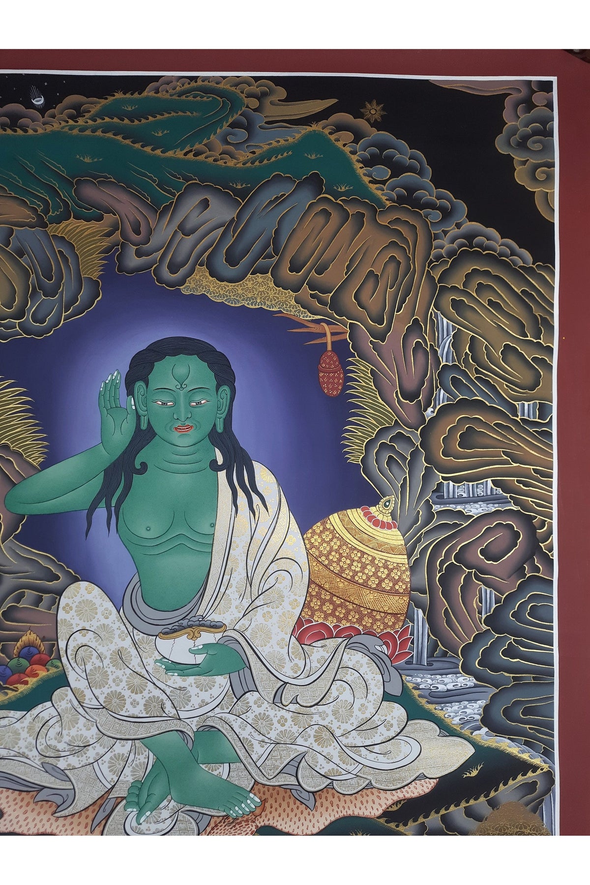 Hand Painted Milarepa Large Thangka – Tibetan Yogi Art from Nepal