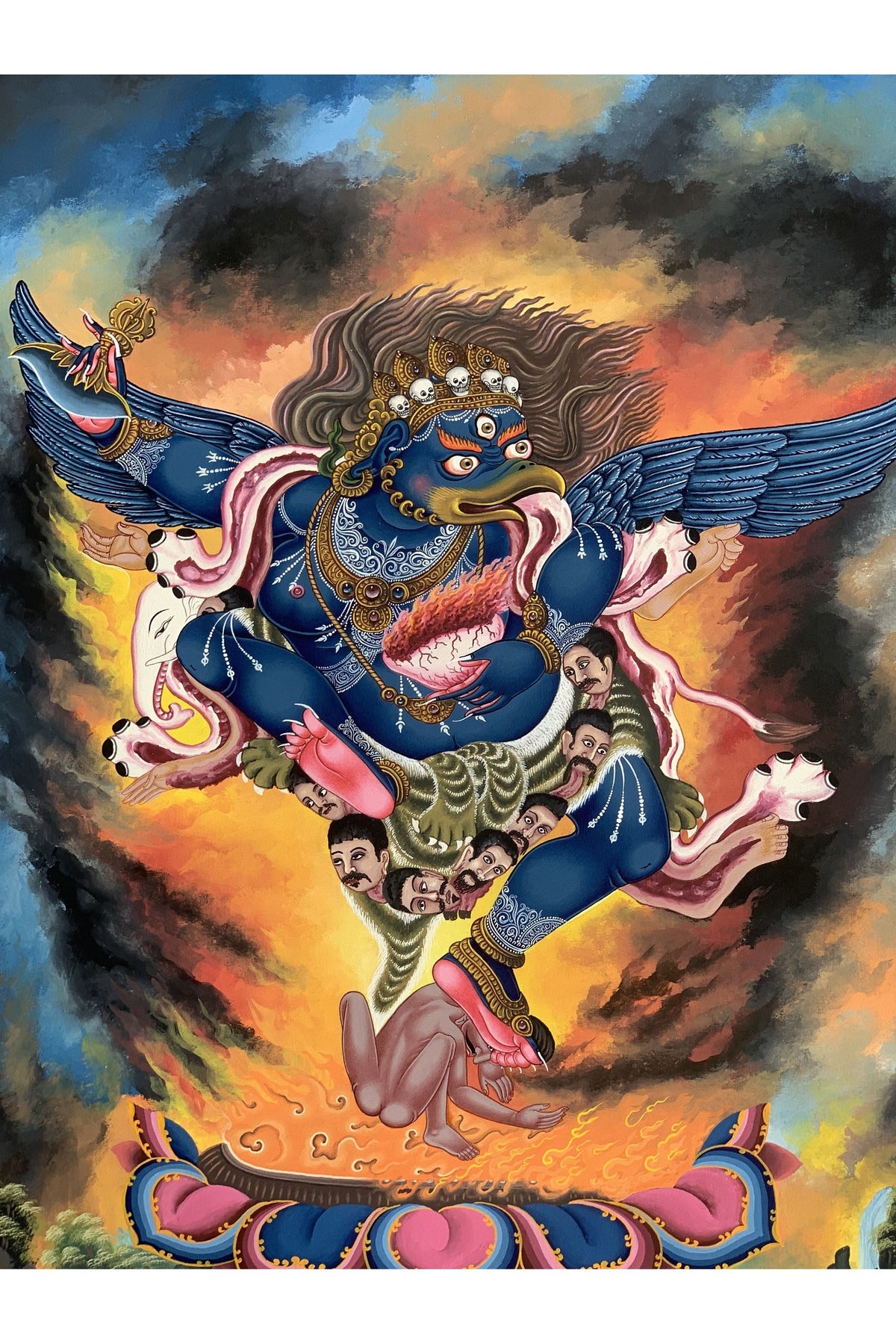 Hand-Painted Garuda Thangka | Newari Paubha Art, Nepal