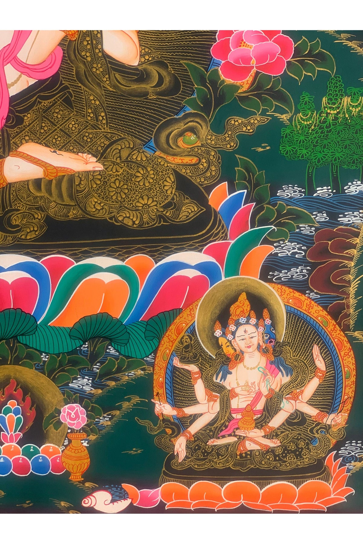 Hand-painted White Tara, Goddess of Compassion, Tibetan Thangka, Painting Art with Silk Border