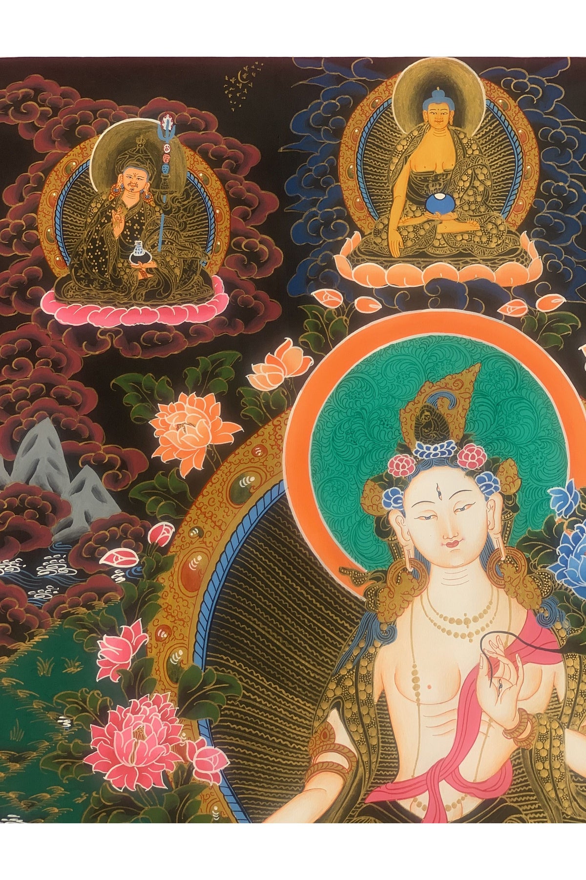 Hand-Painted White Tara Thangka: Compassion Meditation Art from Nepal