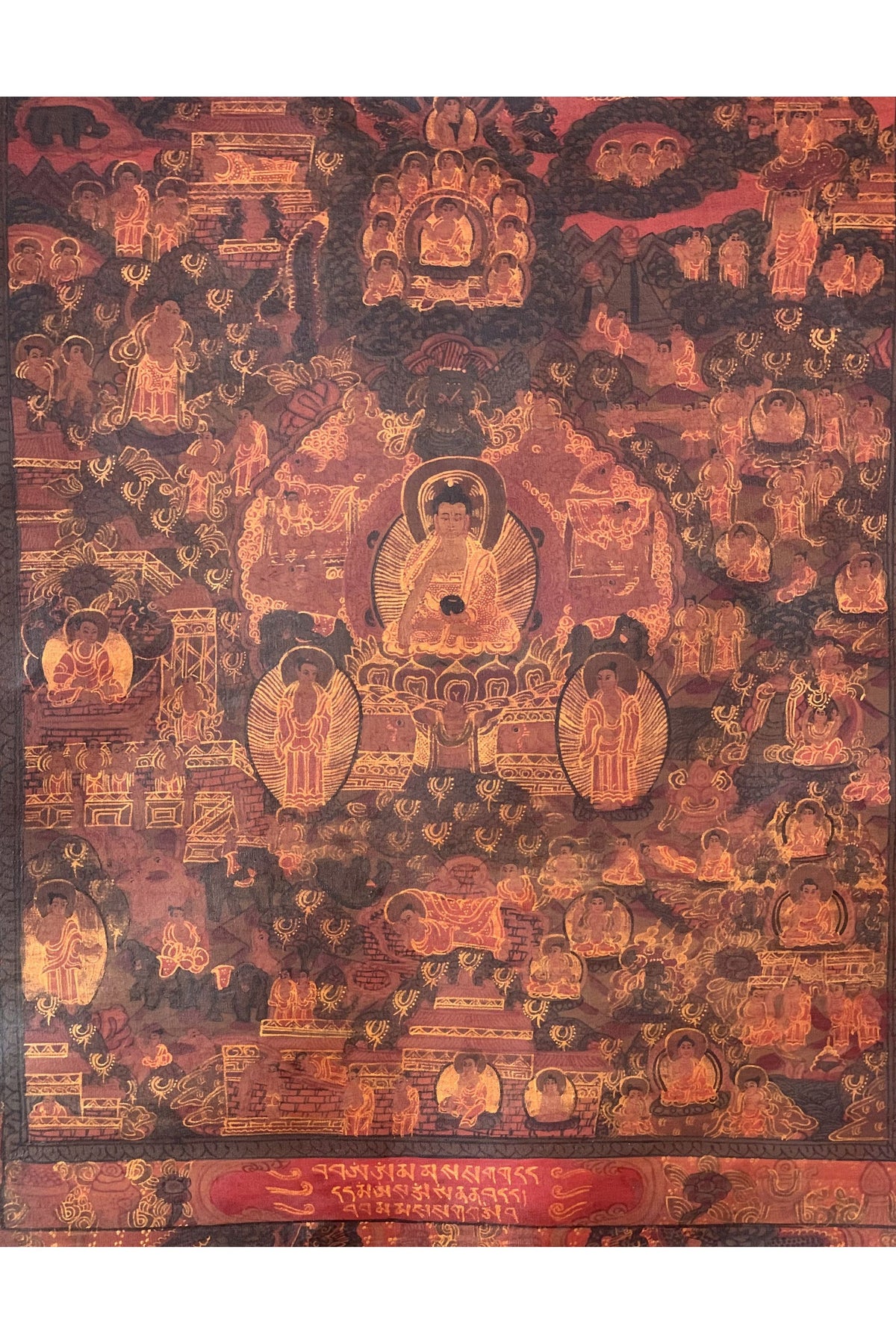 Life of Buddha Tibetan Thangka Painting | Hand Painted Oil-Varnished Mandala Art with Silk Brocade