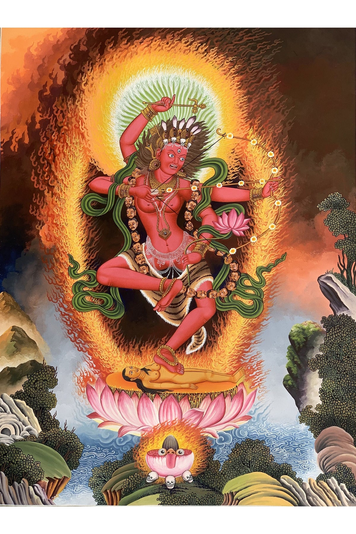 Kurukulla Tibetan Thangka | Red Dakini | Hand-Painted Buddhist Newari Paubha Art
