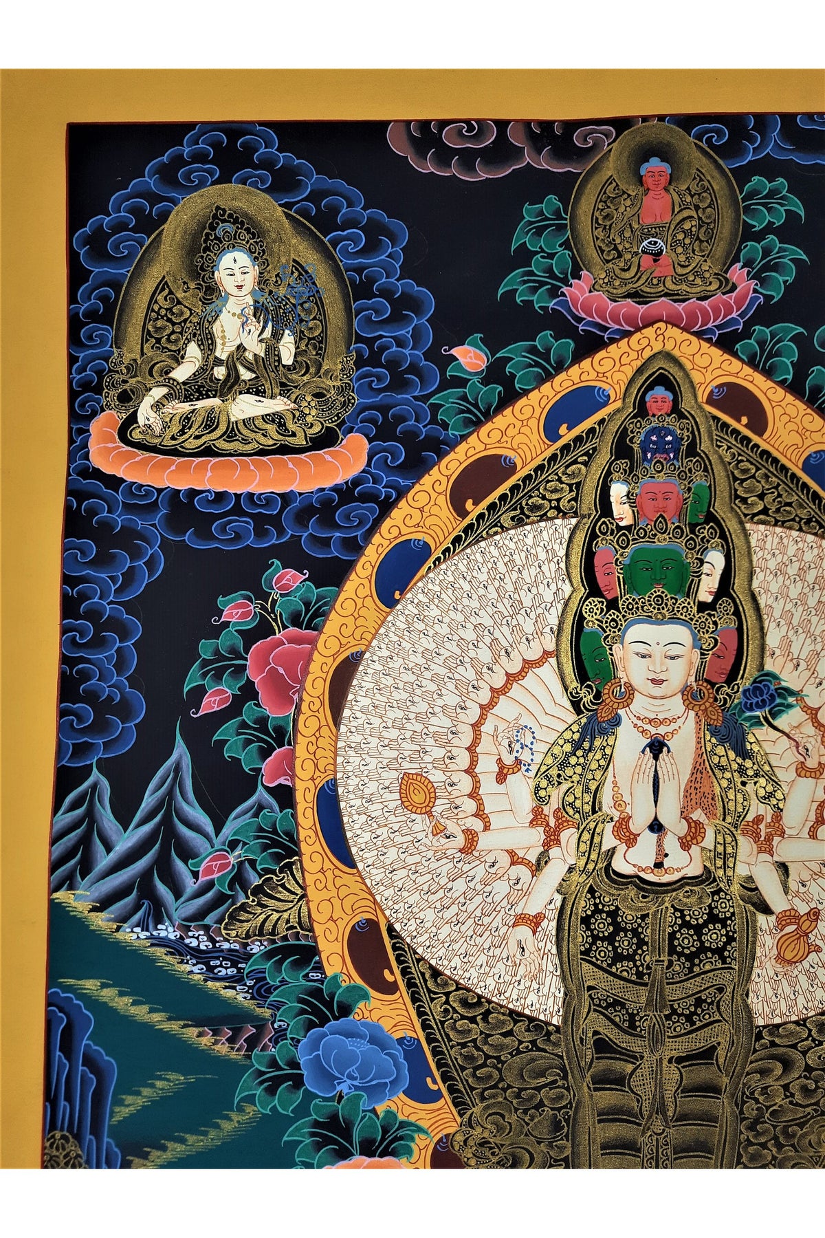 Hand Painted Avalokiteshvara Thangka: Tibetan Buddhist Art from Nepal