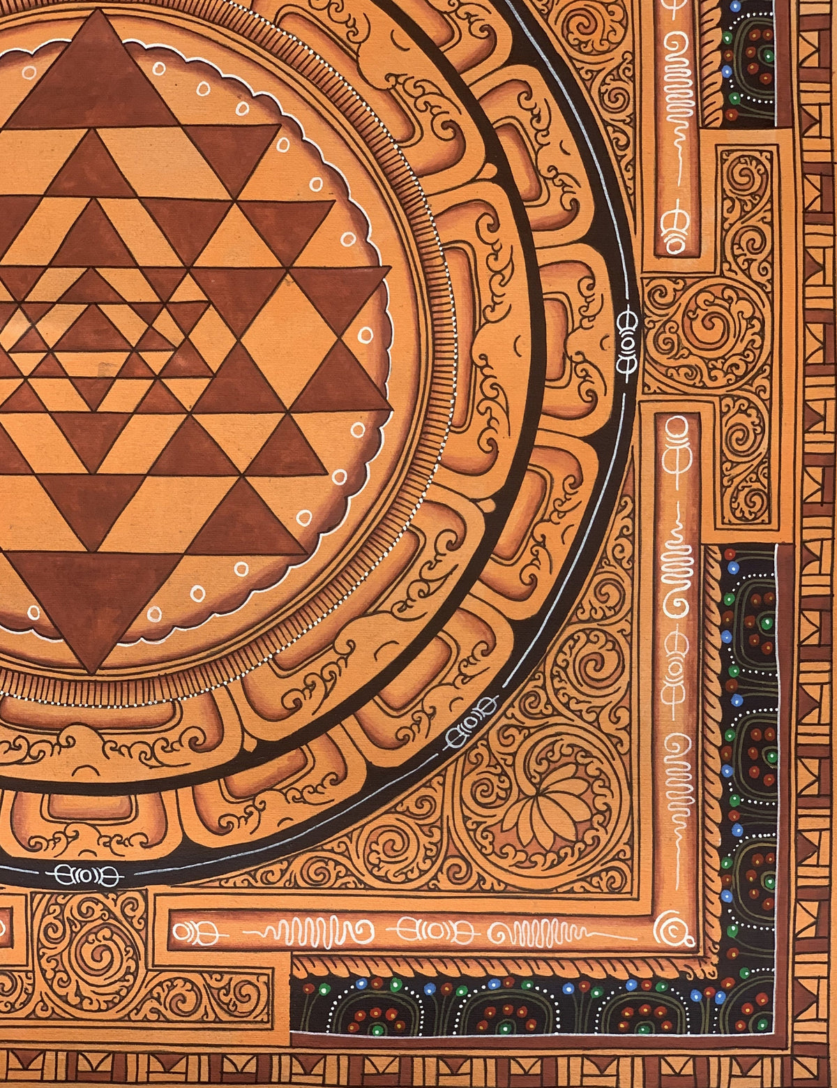 Hand Painted Shri Yantra or Shri Chakara Mandala Newari Paubha Thangka Painting Original Art for Positive Energy