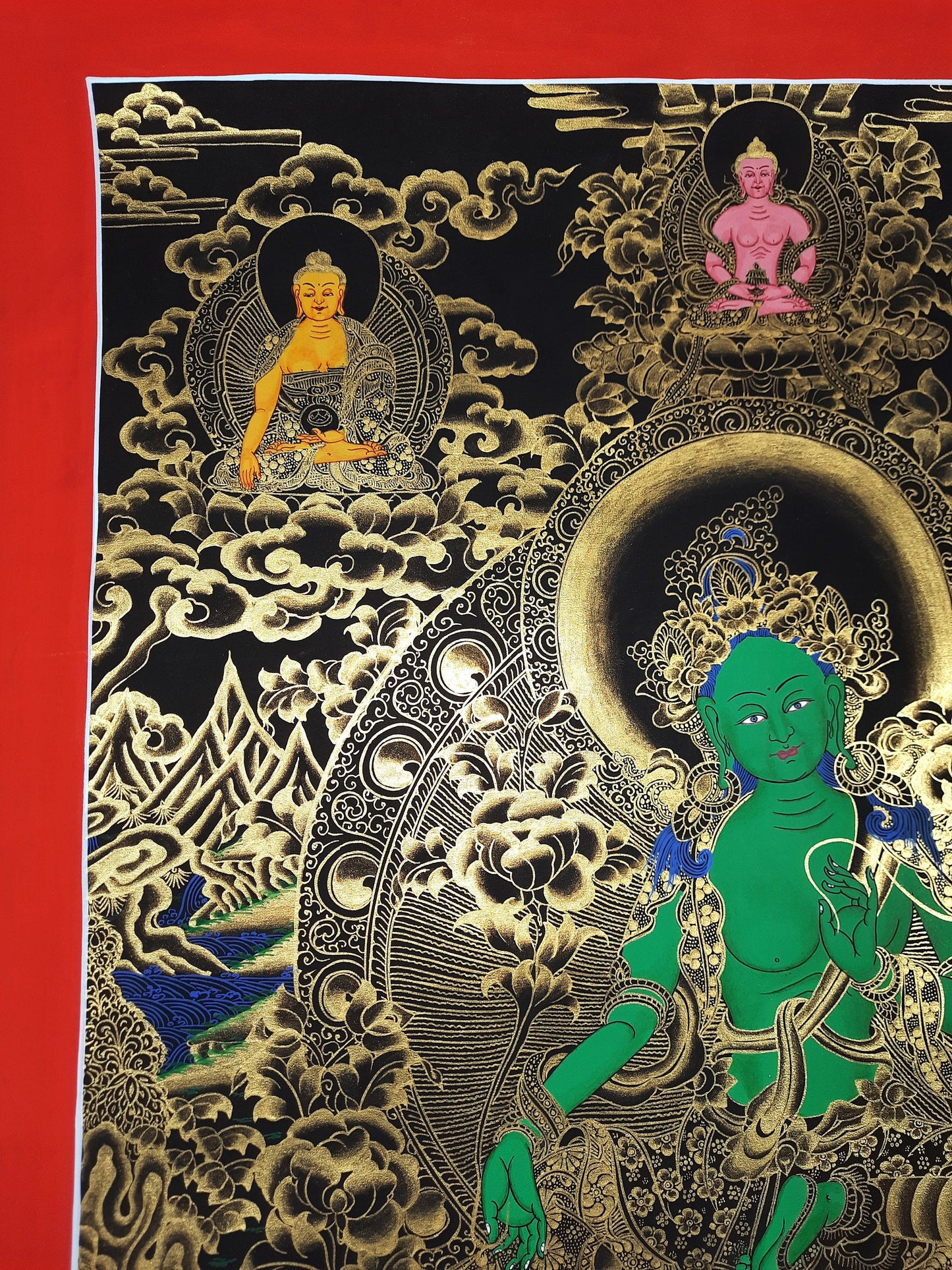 Hand painted Original Green Tara Masterpiece Painting Tibetan Wall hanging Thangka / Thangka / Compassion Meditation