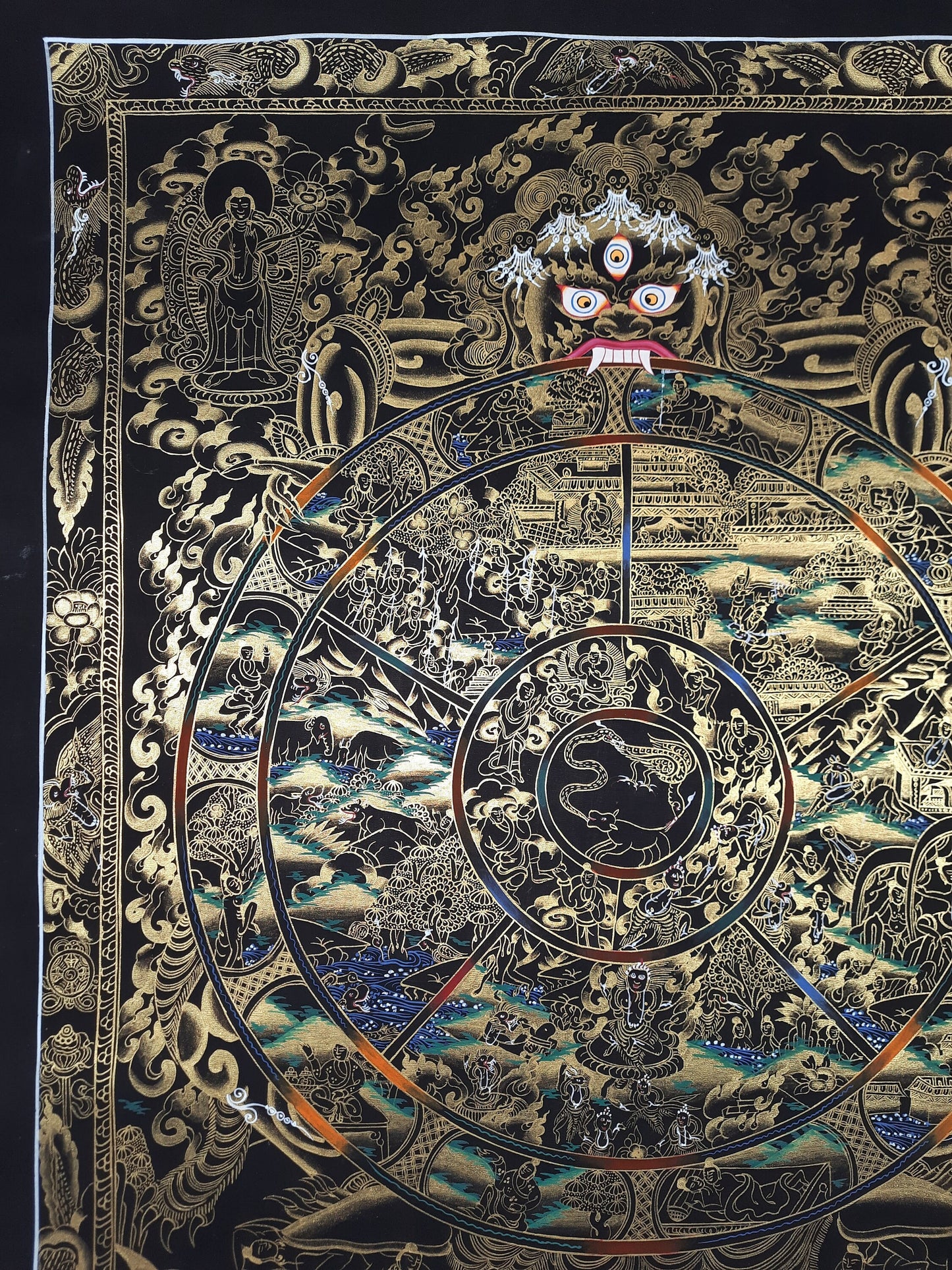 Hand-Painted Wheel of Life Thangka – Tibetan Mandala Wall Hanging