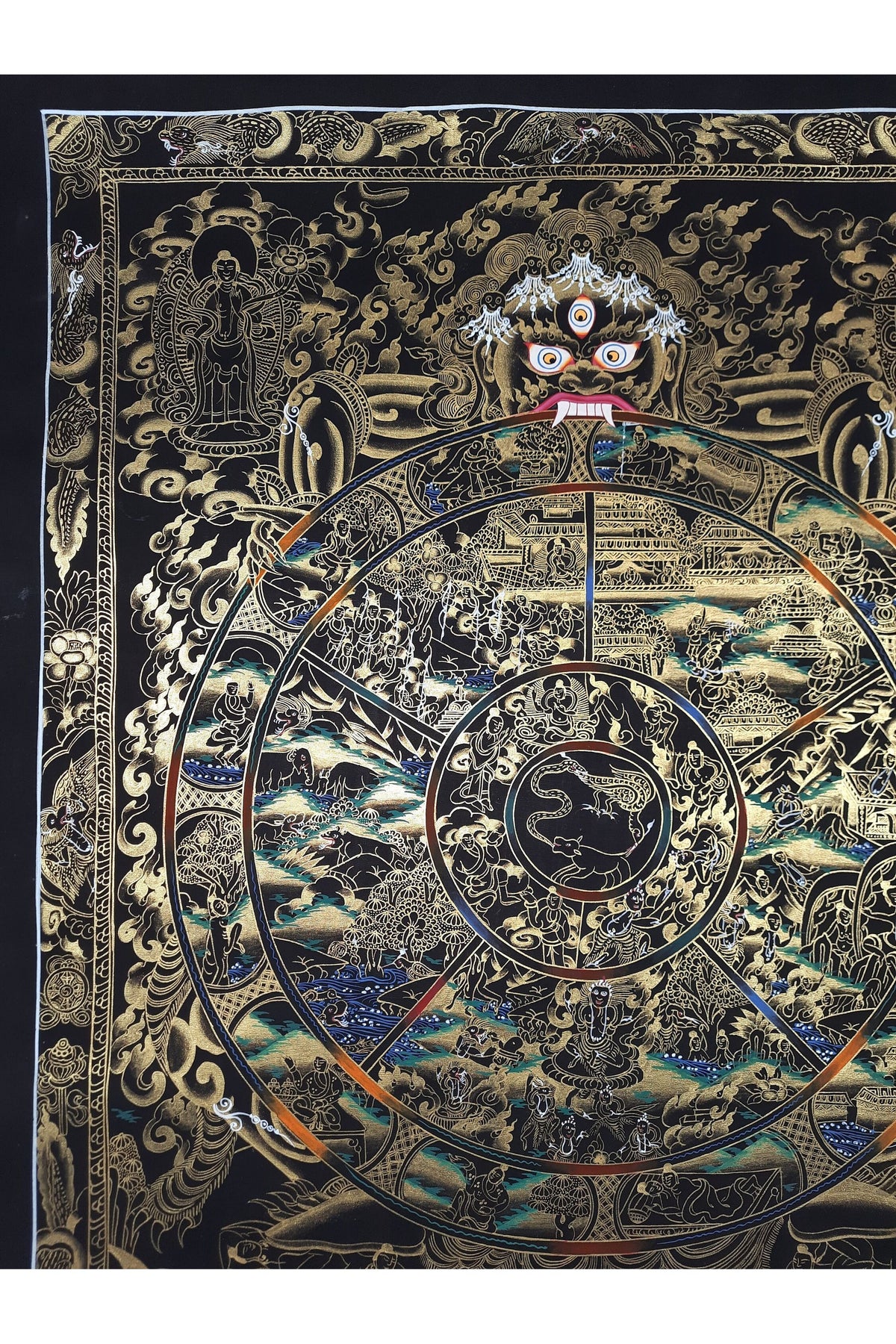 Hand-Painted Wheel of Life Thangka – Tibetan Mandala Wall Hanging