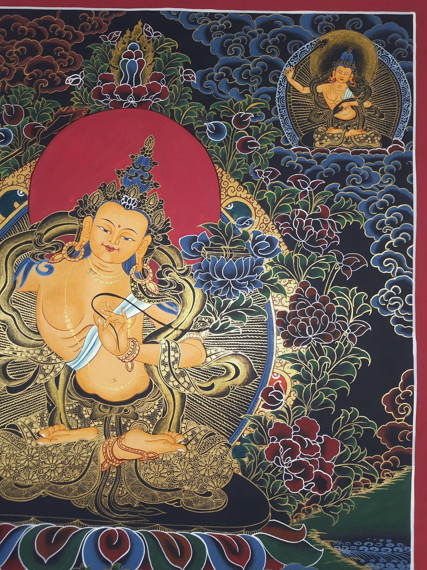 Hand-Painted Pancha Manjushree Thangka Painting, God of Wisdom