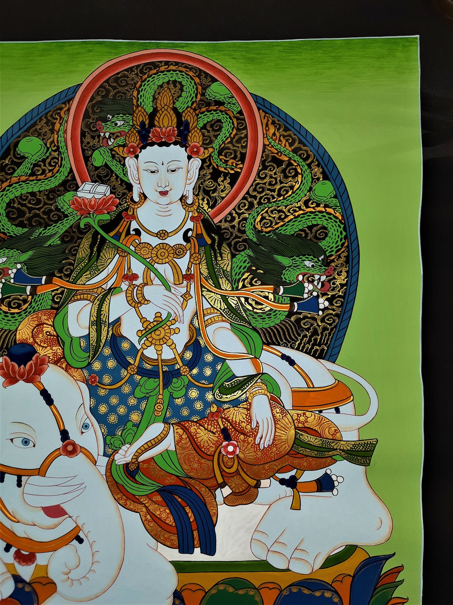 Hand-Painted Pu Xian Thangka: Kindness Buddha, Meditation Art from Nepal
