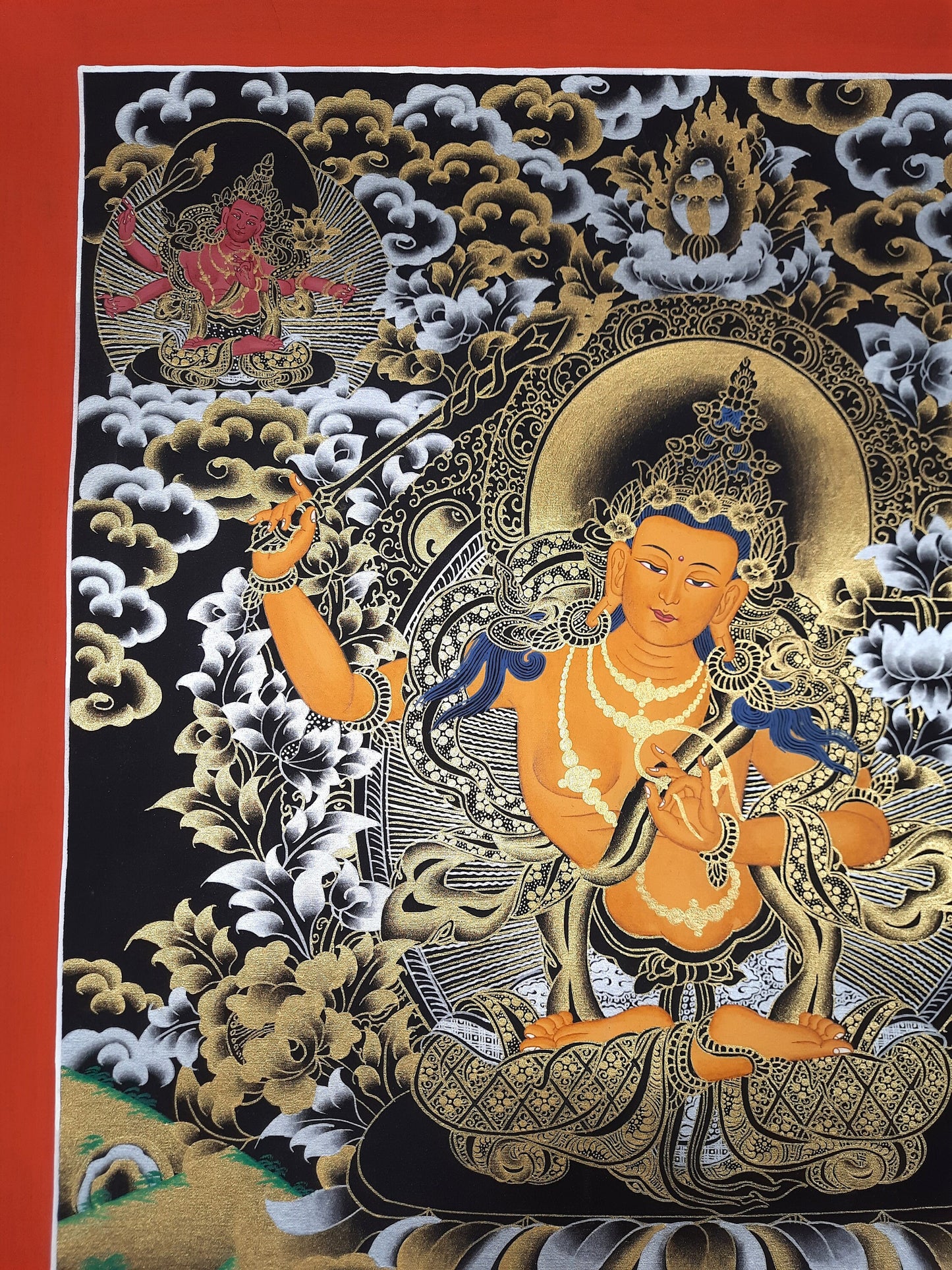 Hand-Painted Manjushri Thangka, Tibetan God of Wisdom Painting