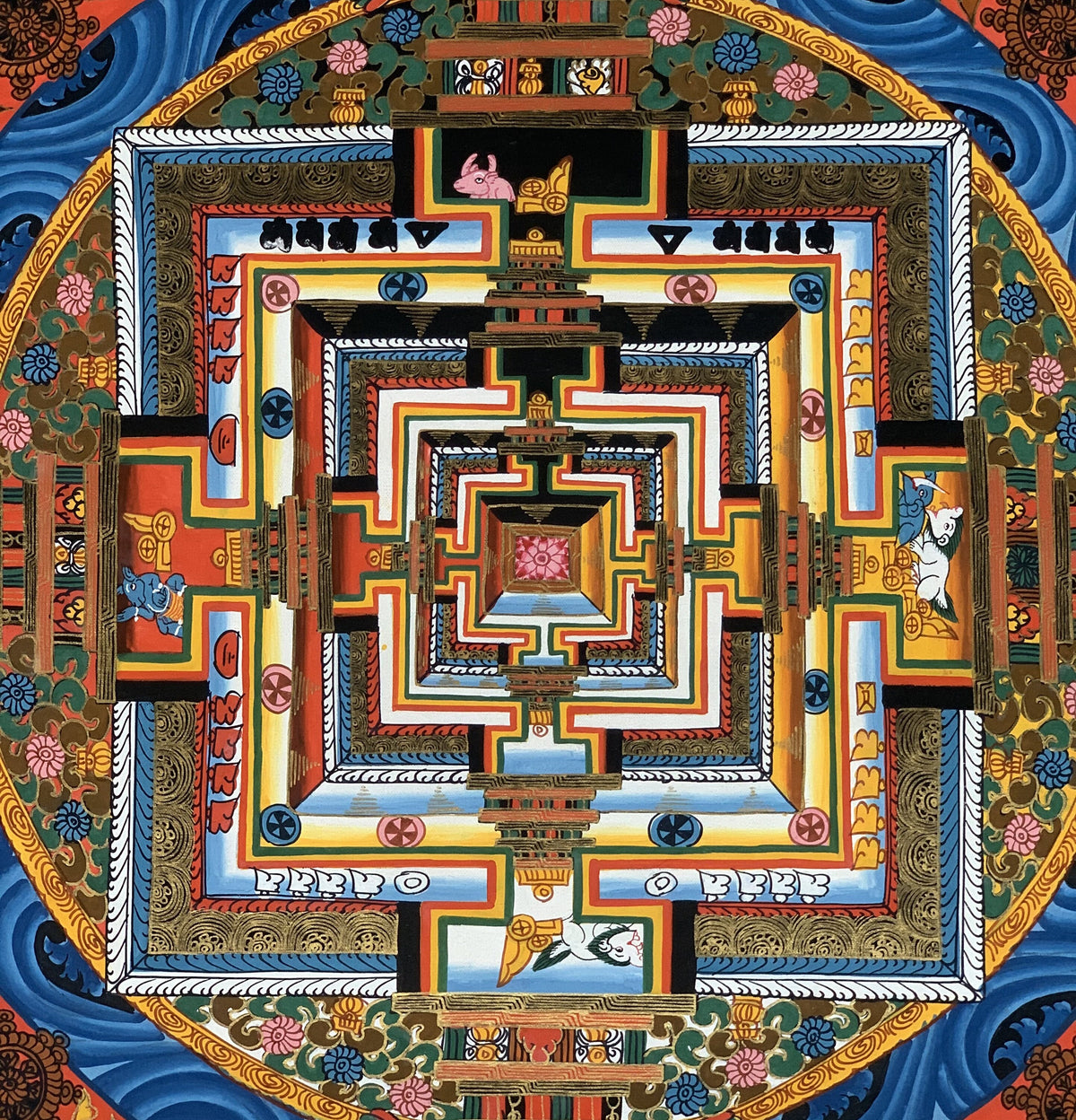 Hand-Painted Kalachakra Mandala Thangka Painting - Tibetan Buddhist Art