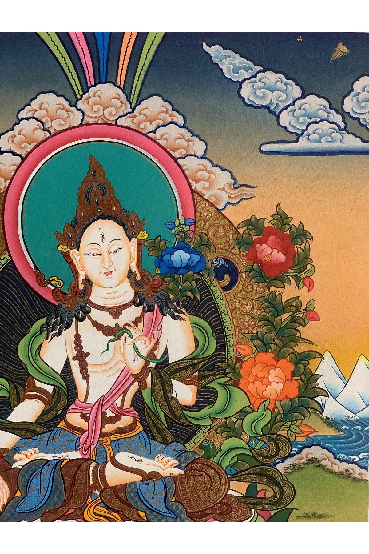 Original Hand-Painted White Tara Thangka | Mother Goddess Art | Signed Tibetan Painting for Meditation & Compassion