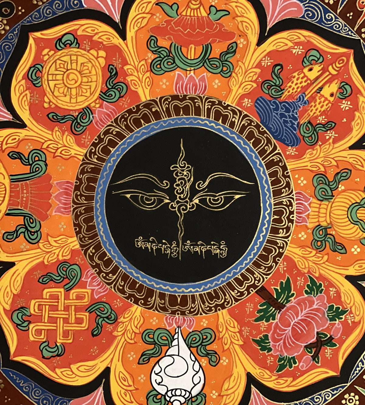 Hand-Painted Buddha Eye Mandala, Om Mani Padme Hum Thangka Art