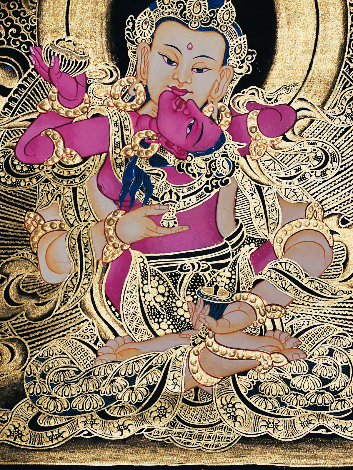 Hand Painted Vajrasattva with Concert Shakti, YabYum, Sacred Union Master Quality Tibetan Thangka Painting/ Original Art/ Wall Hanging