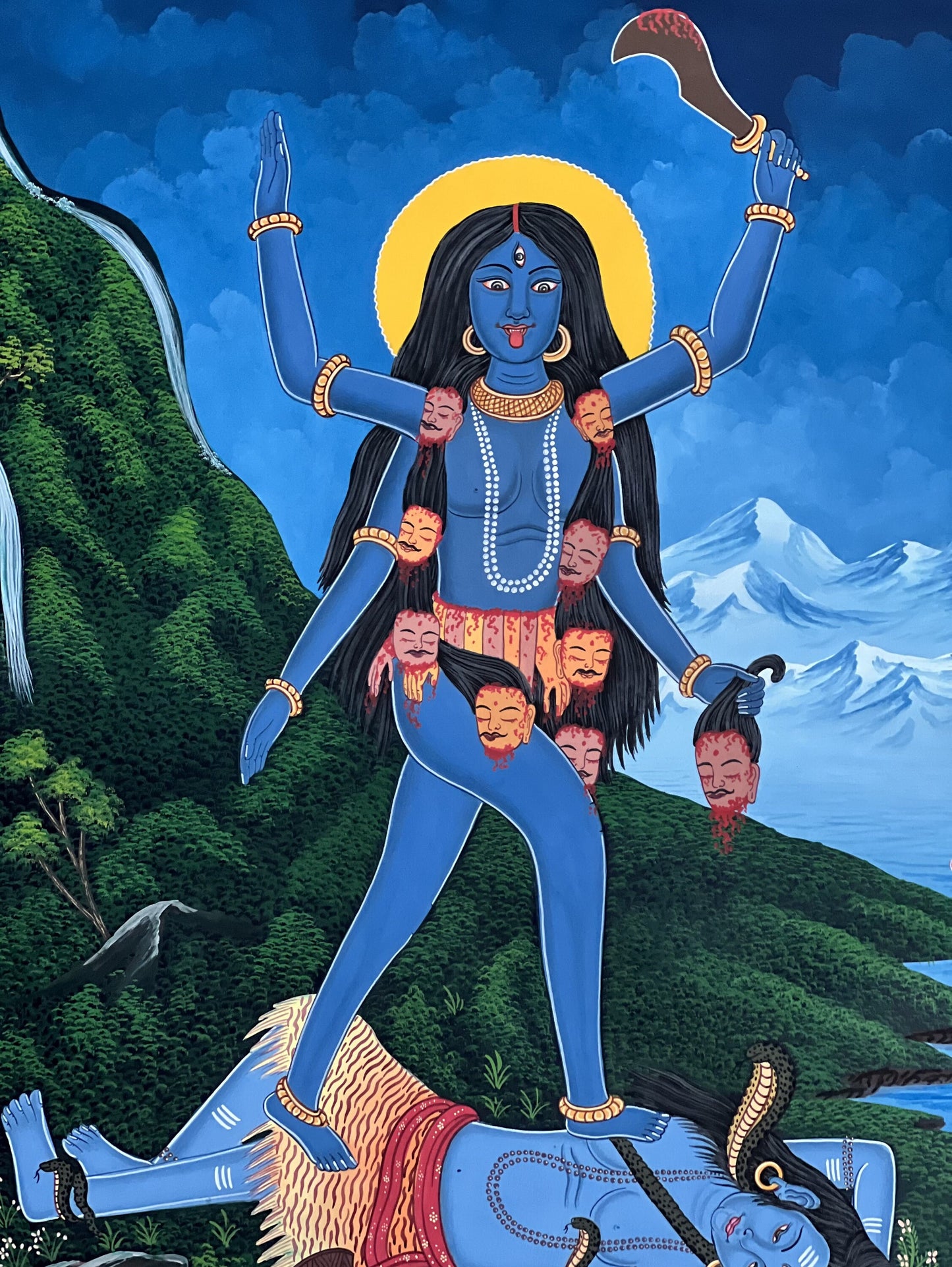Hand-Painted Mahakali Thangka | Newari Hindu Goddess Art