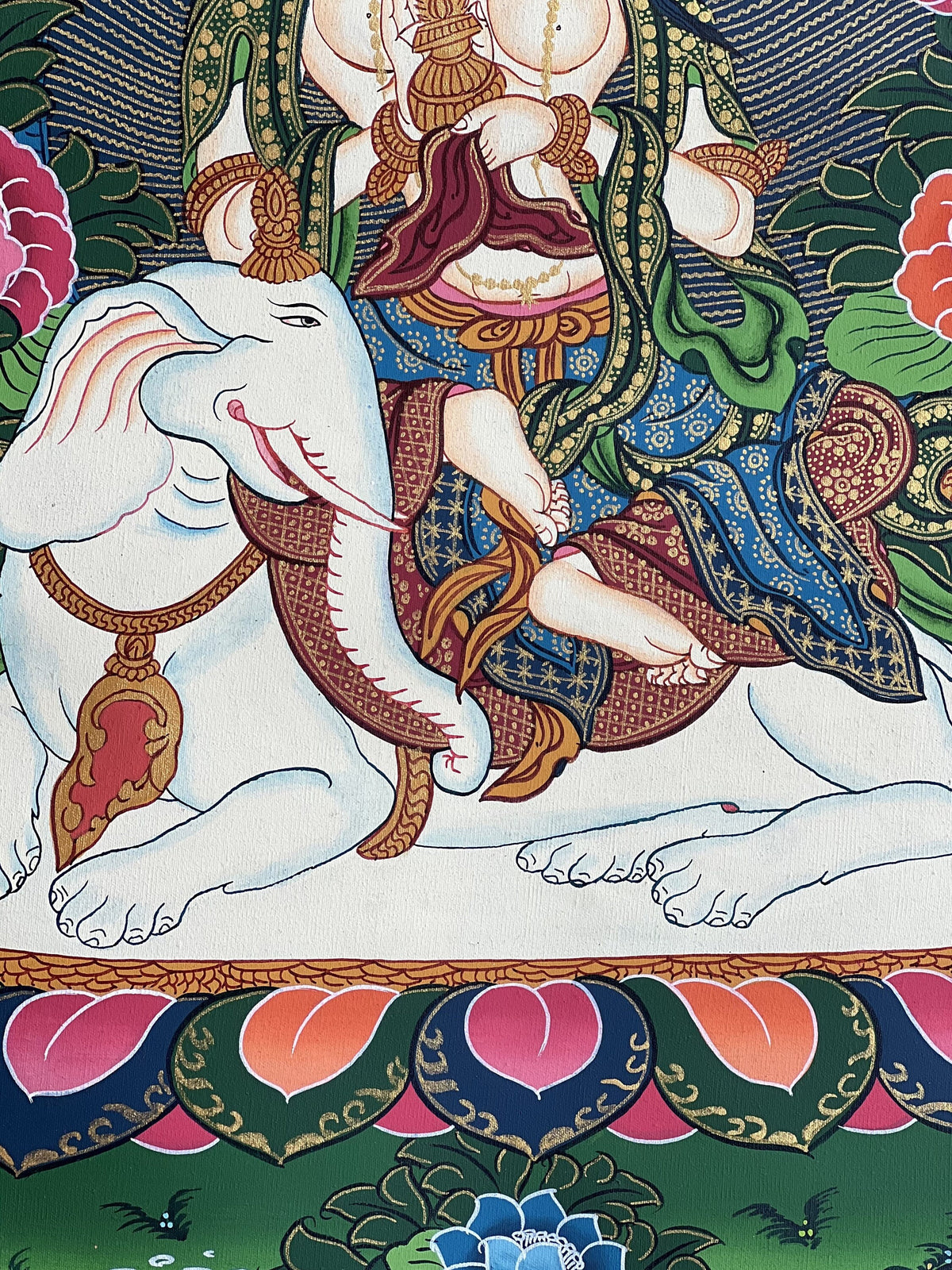 Pu Xian Buddha Thangka Painting: Kindness Bodhisattva on Elephant