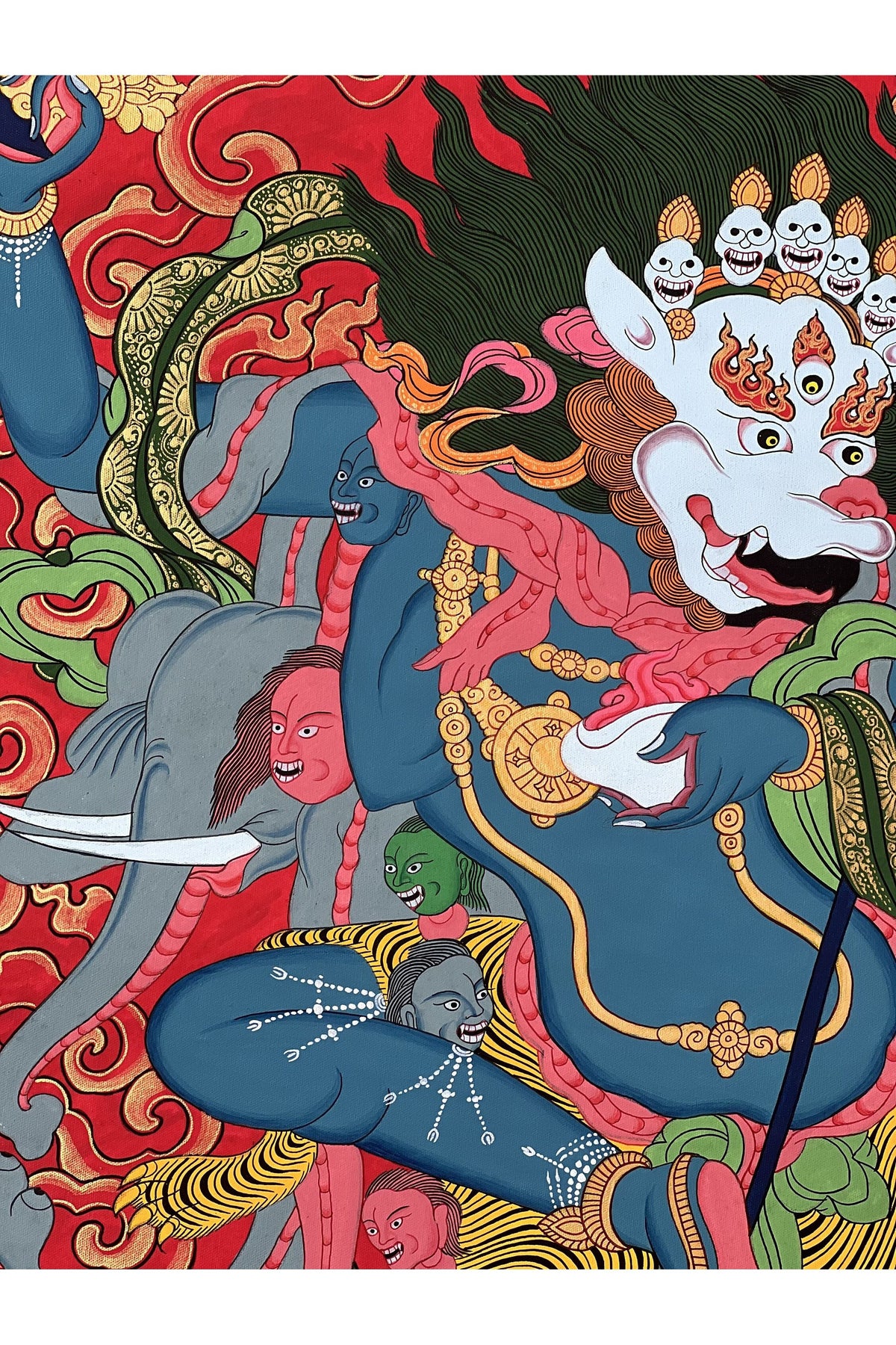 Handmade Simhamukha Thangka Painting - Lion Face Dakini, Tibetan Art