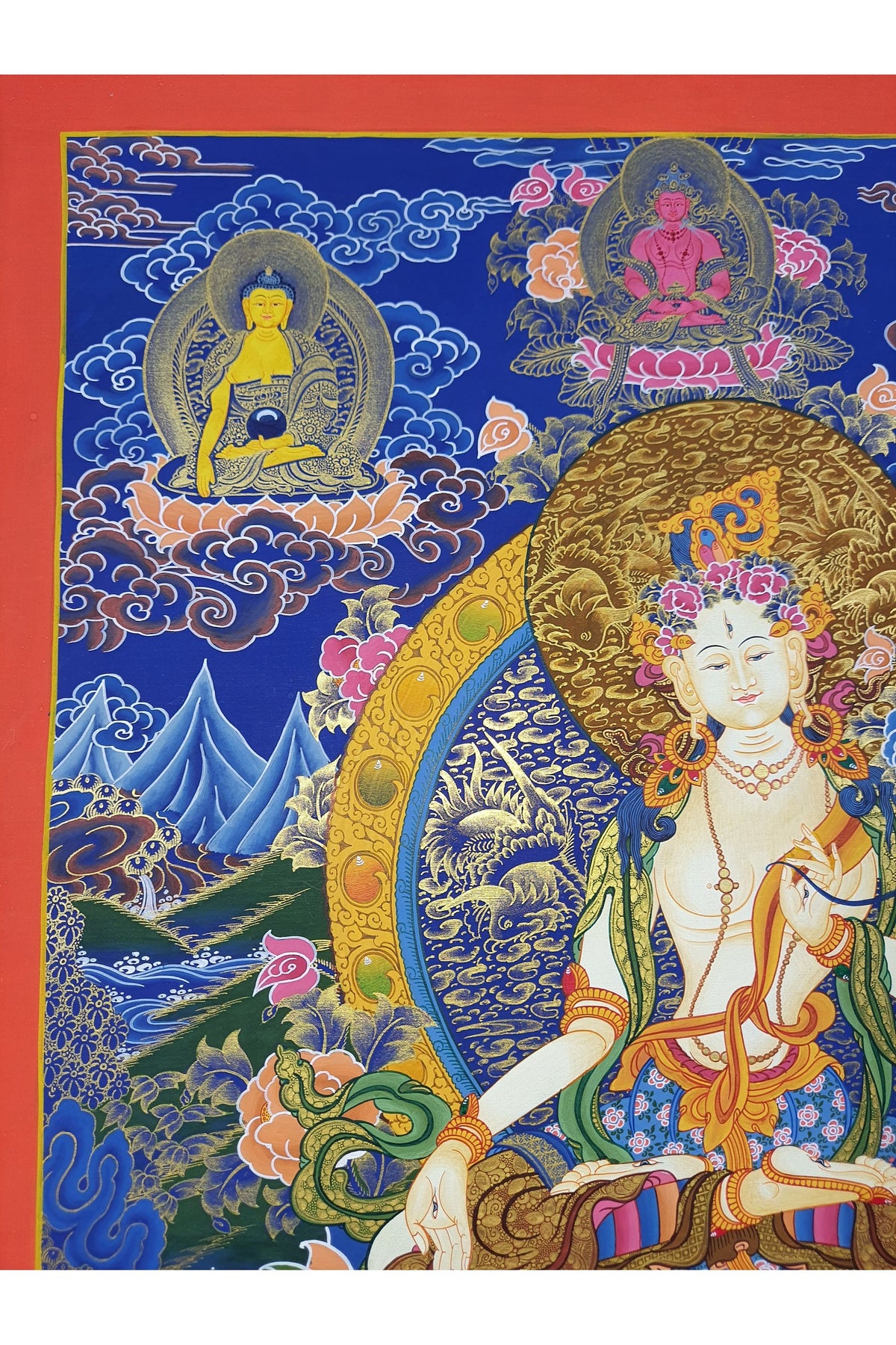 Hand-Painted White Tara Thangka: Tibetan Meditation Painting