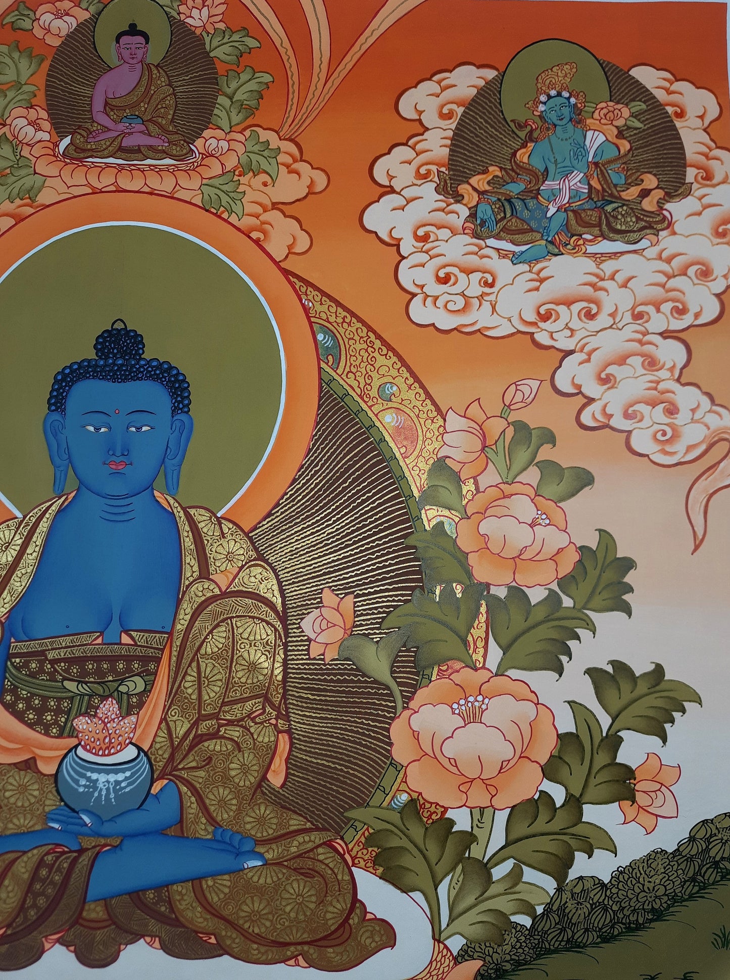 Hand-Painted Medicine Buddha Thangka, Tibetan Wall Hanging