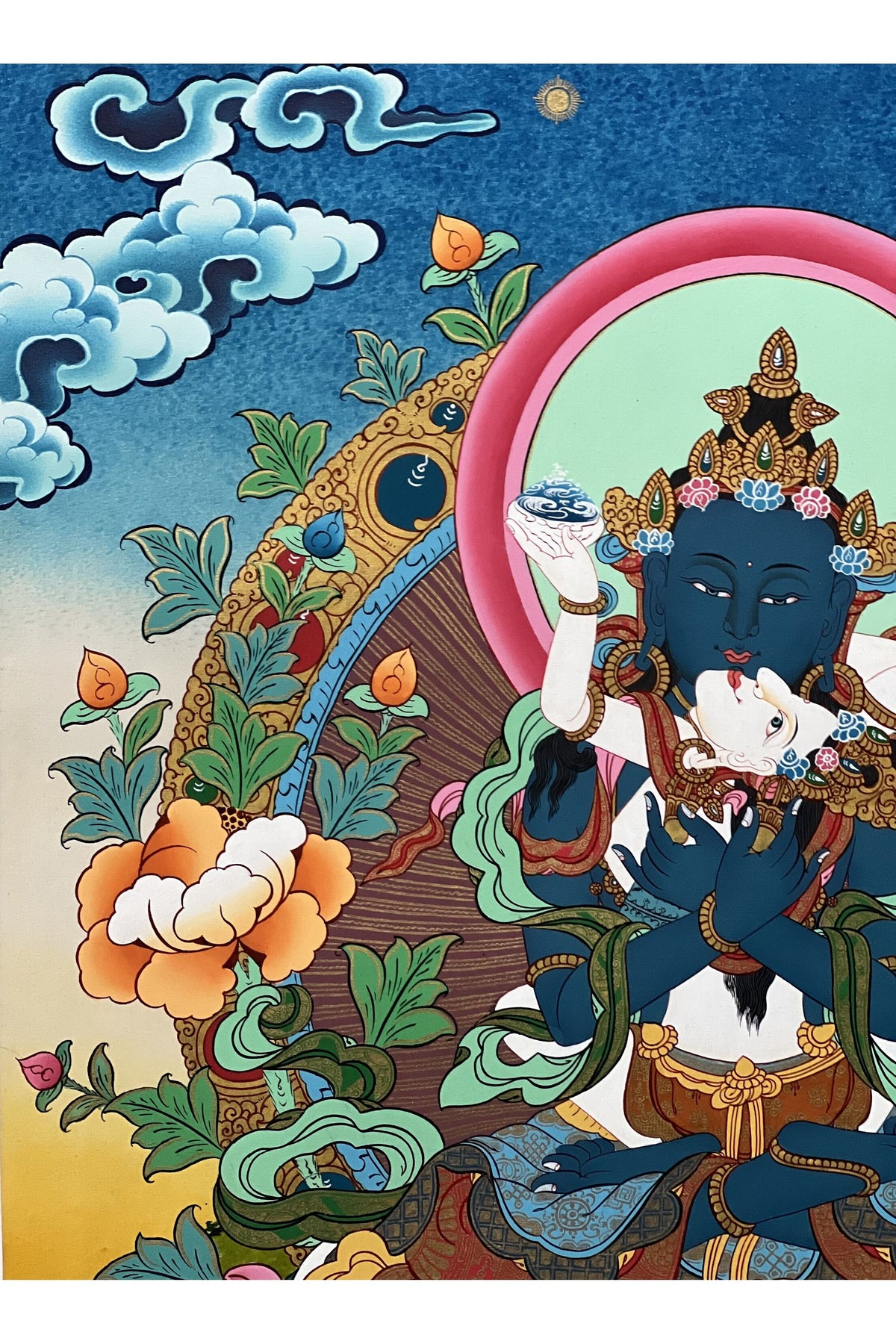Hand-Painted Vajradhara YabYum Thangka Painting: Tibetan Tantra Art