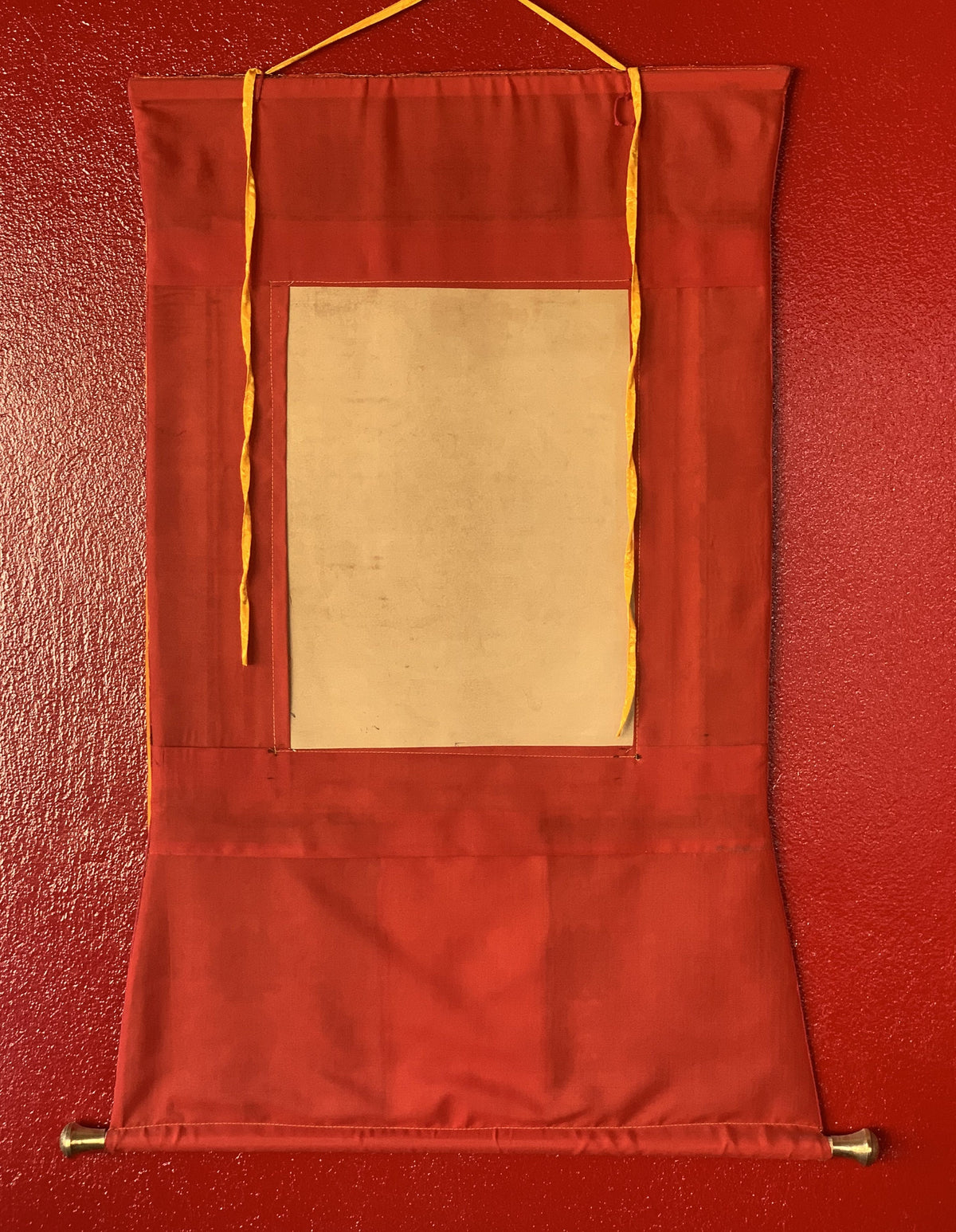 Hand-Painted Amitayus Buddha Thangka with Silk Brocade