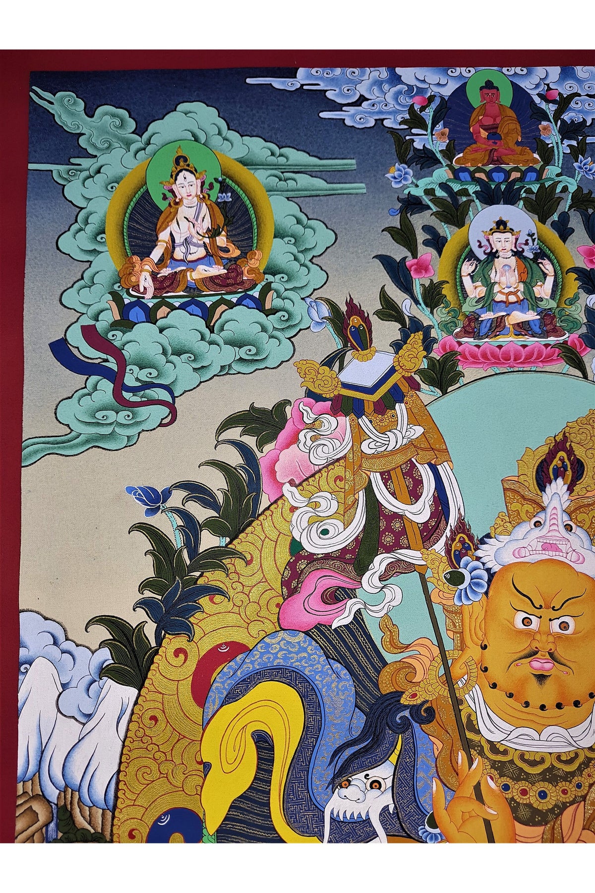 Hand-Painted Yellow Dzambhala Thangka Painting, Tibetan God of Wealth
