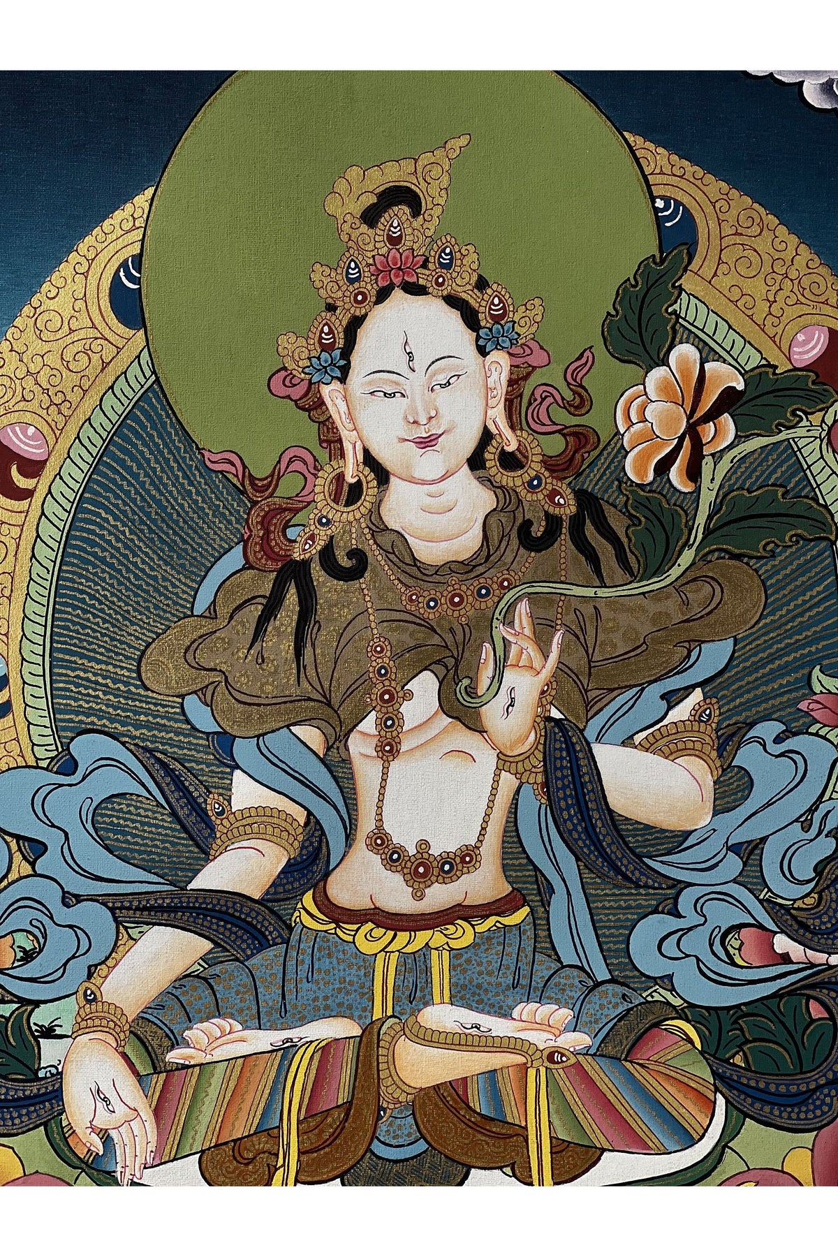 Hand-Painted White Tara Thangka, Mother Goddess Meditation Art