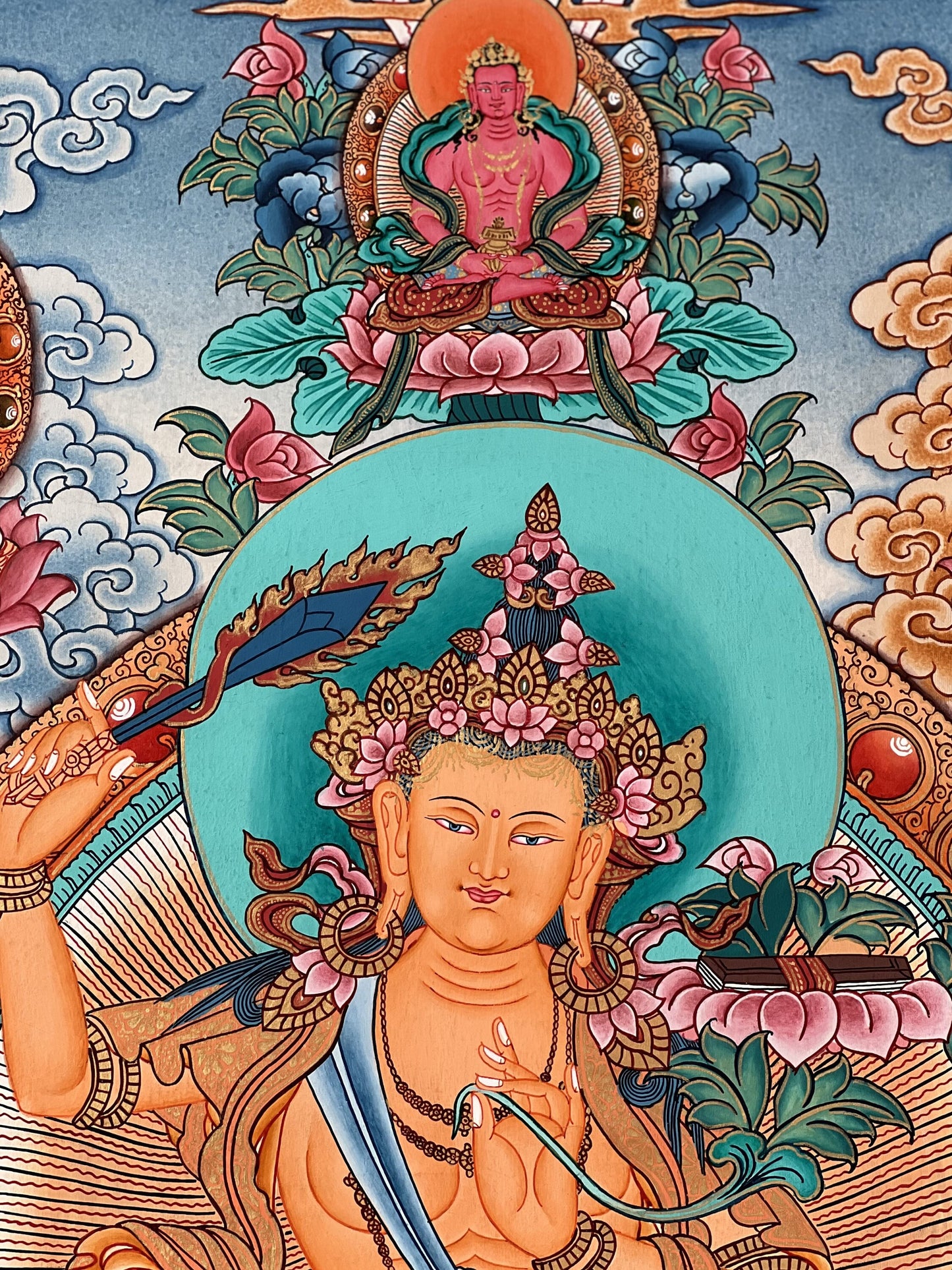 Original Hand-Painted Manjushri / Jampelyang Bodhisattva of Wisdom Tibetan Thangka Painting –Buddhist Art