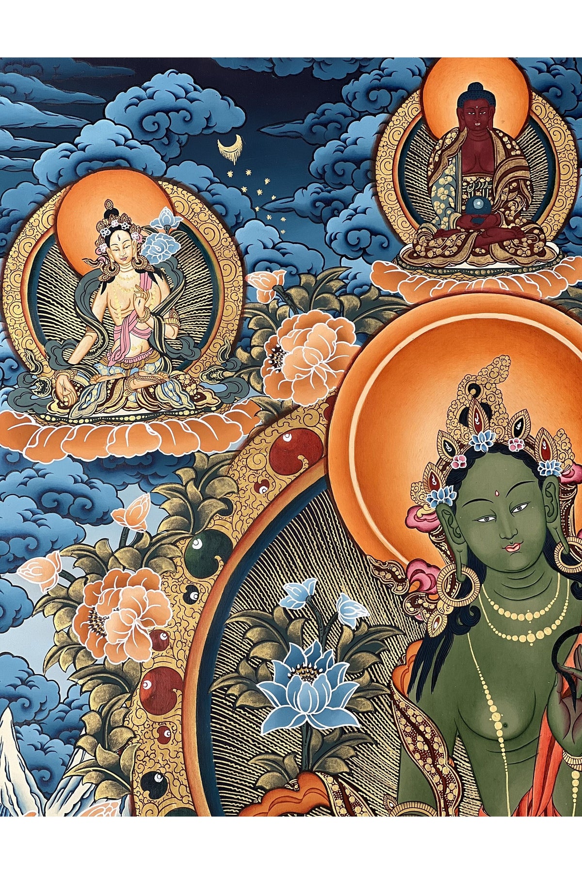 Green Tara Thangka Painting: Hand-Painted Tibetan Goddess Art, 26x39