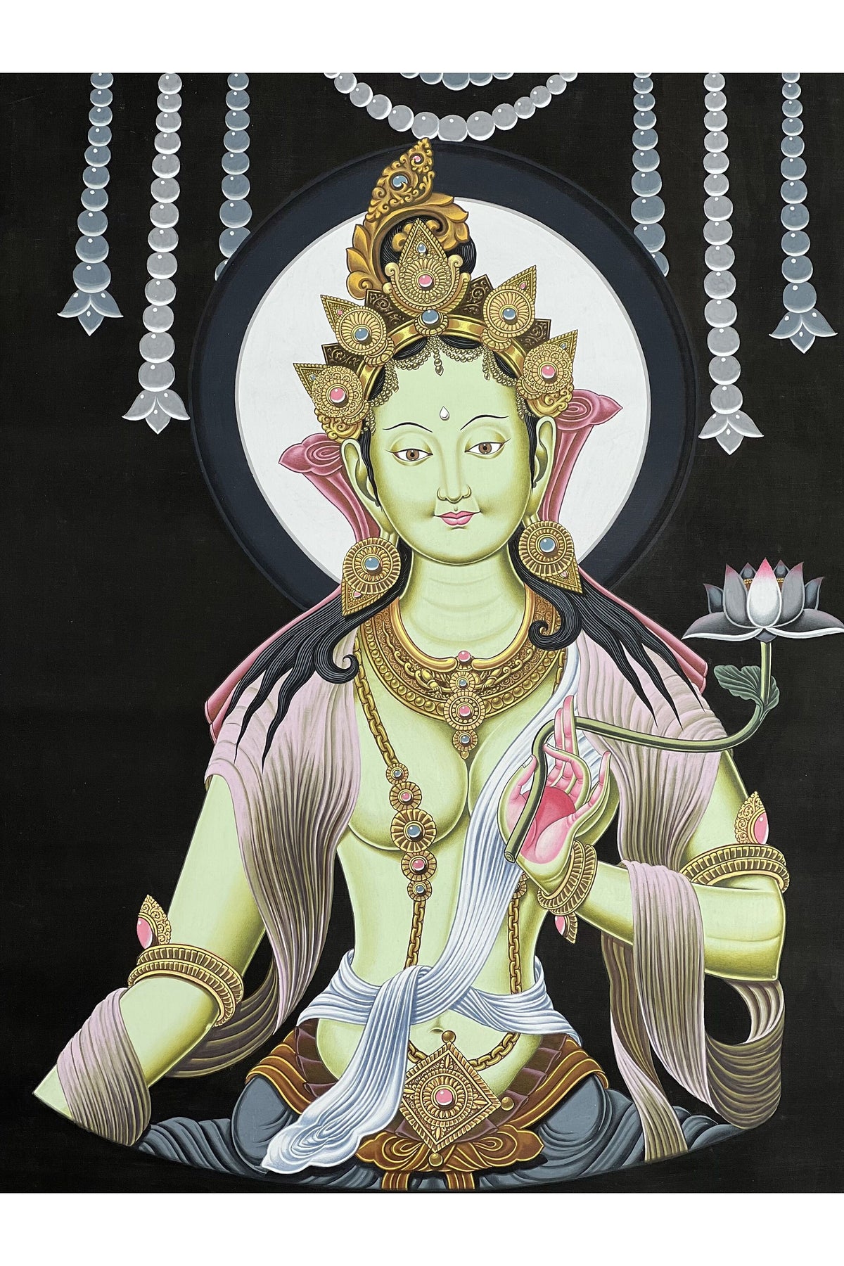 Green Tara Newari Paubha | Hand-Painted Tibetan Thangka Art | Nepal Sacred Painting | Buddhist Wall Decor