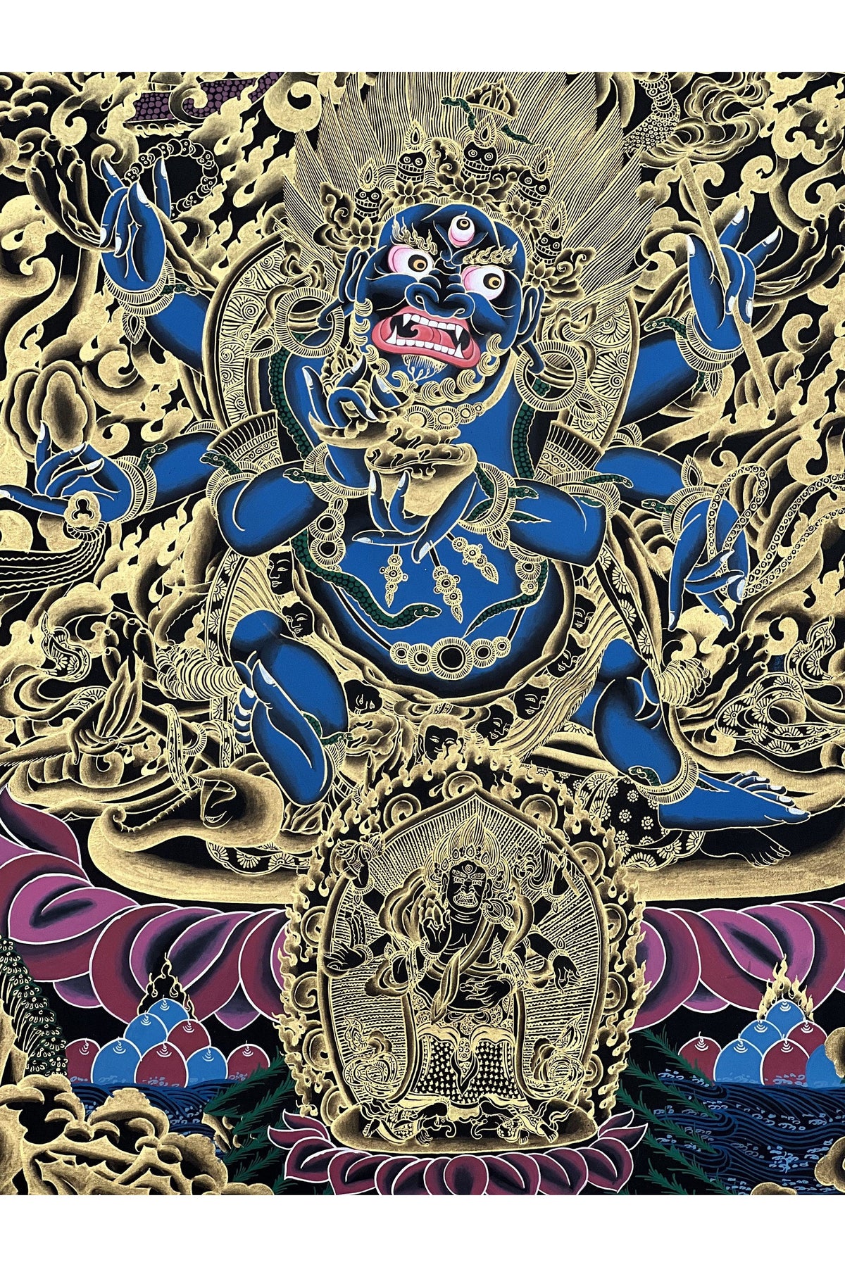 Hand Painted Six-Armed Mahakala Thangka, Tibetan Protector Painting