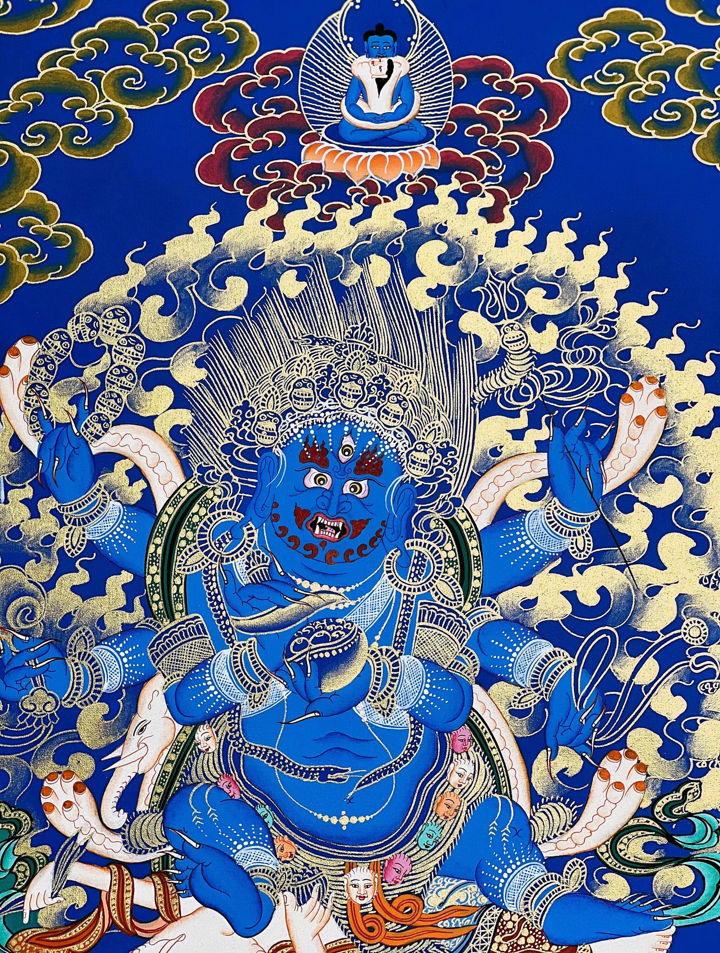 Hand Painted Black Mahakala Thangka Painting, Tibetan Protector Art