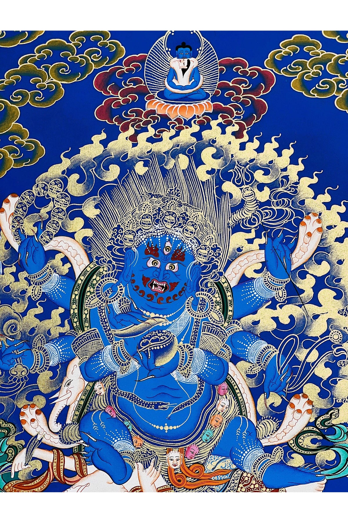 Hand Painted Black Mahakala Thangka Painting, Tibetan Protector Art