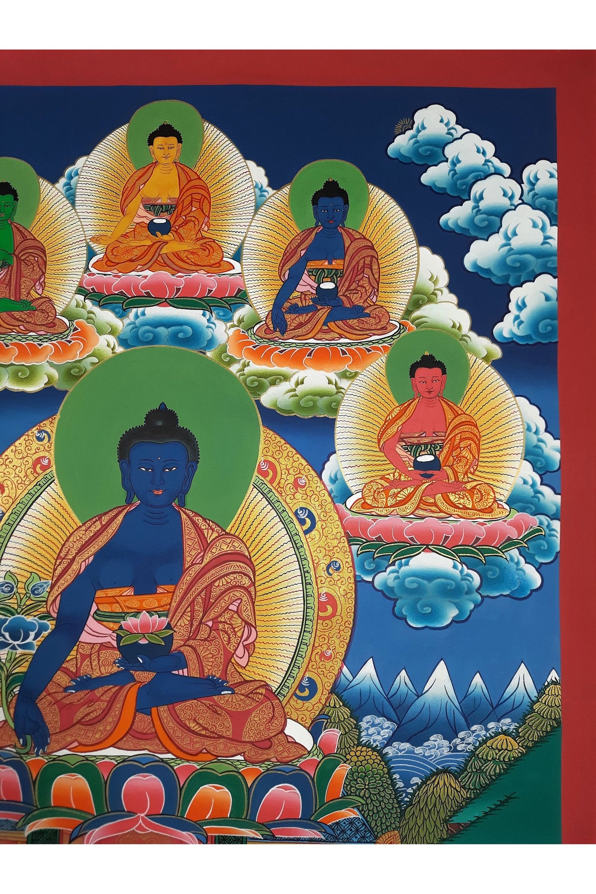 Hand Painted Eight Medicine Buddha Thangka Painting, Tibetan Art