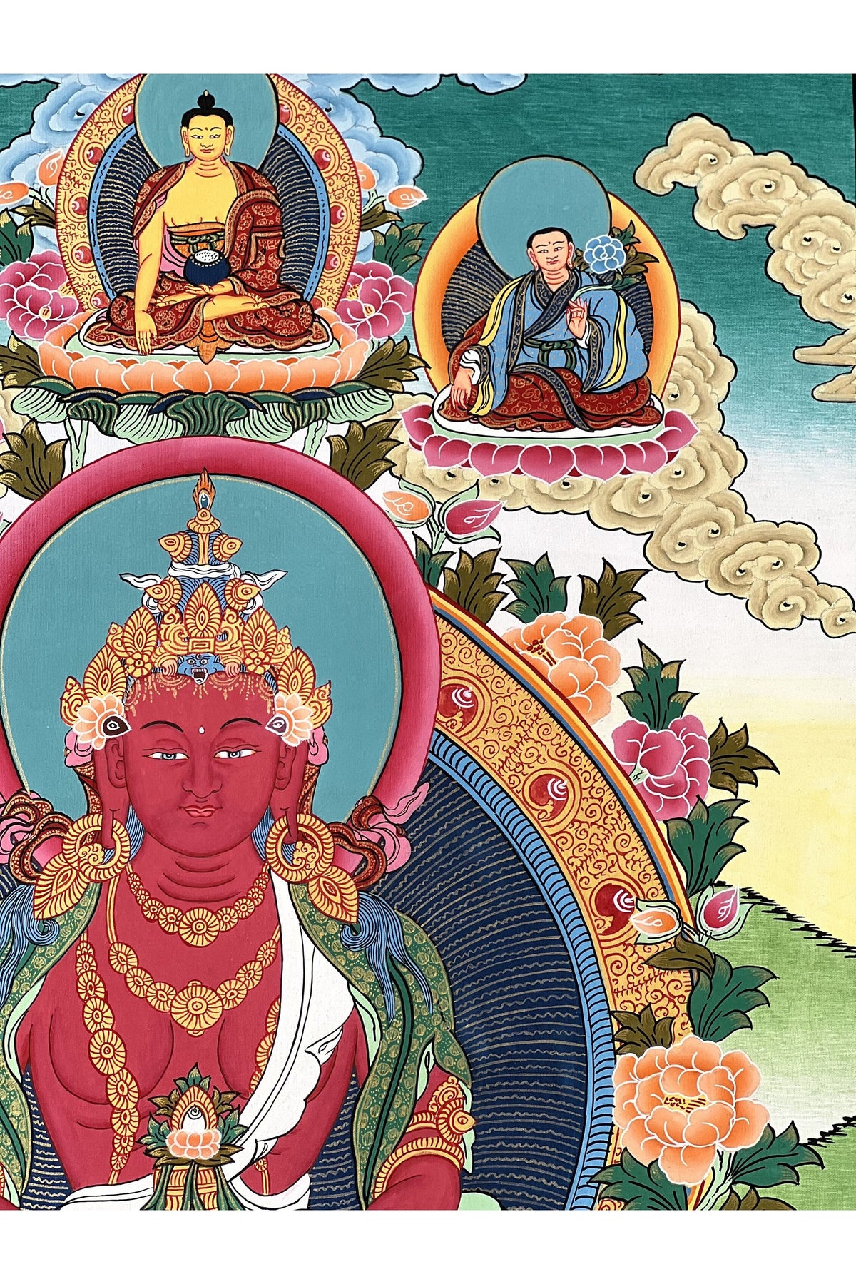 Hand-Painted Amitayus (Aparmita) Thangka | Longevity Buddha Tibetan Art | Meditation Wall Painting