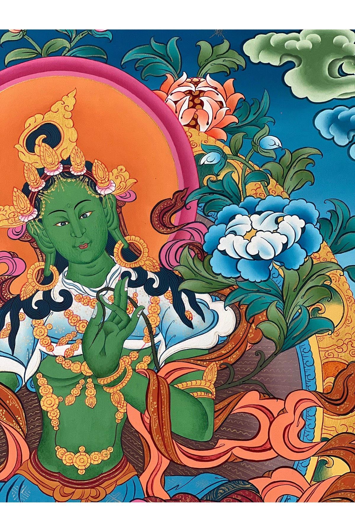 24K Gold Green Tara Thangka Painting | Hand-Painted Tibetan Buddhist Art | Master Quality Himalayan Artwork