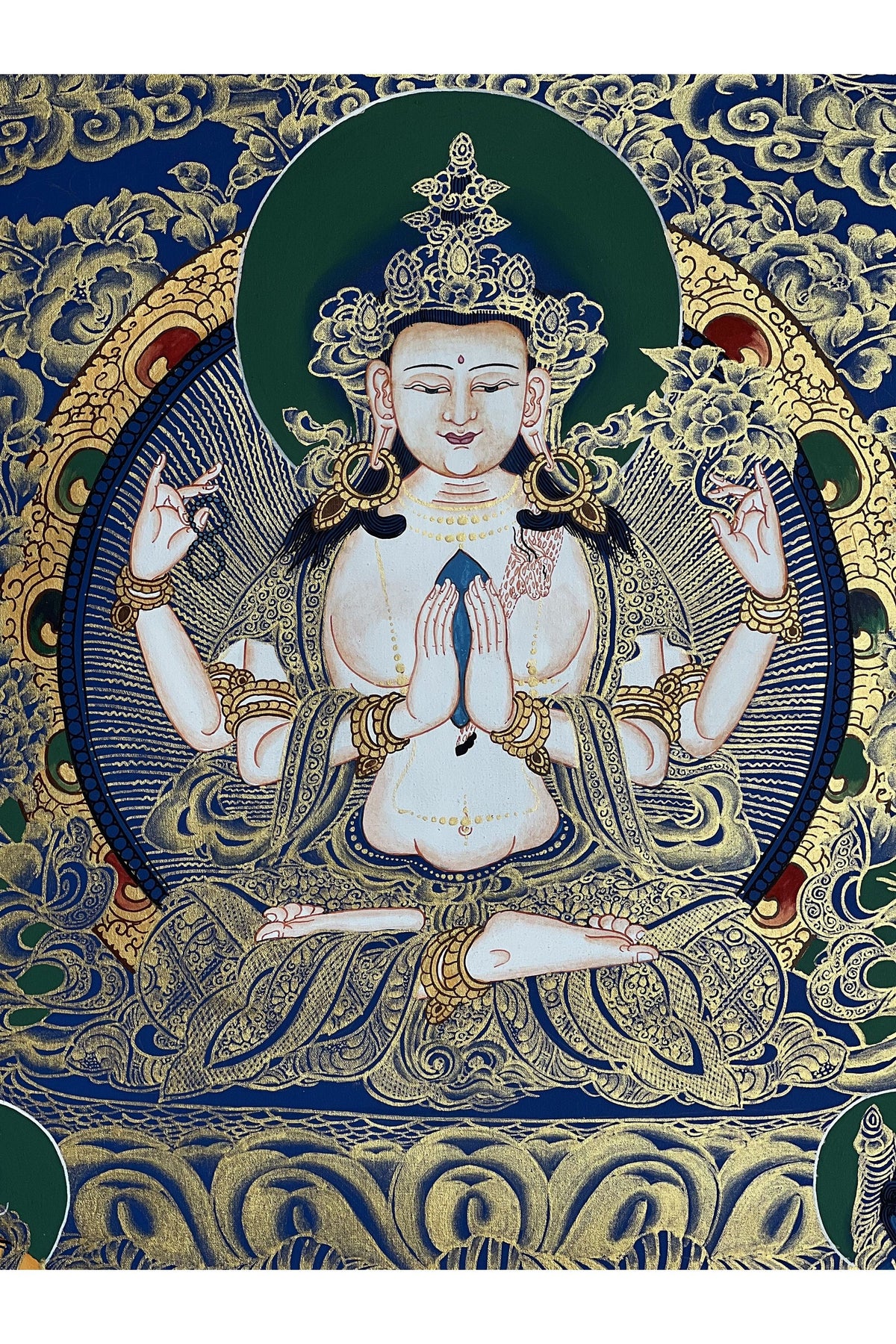 Hand-Painted Chenrezig Thangka, Compassion Buddha Art from Nepal
