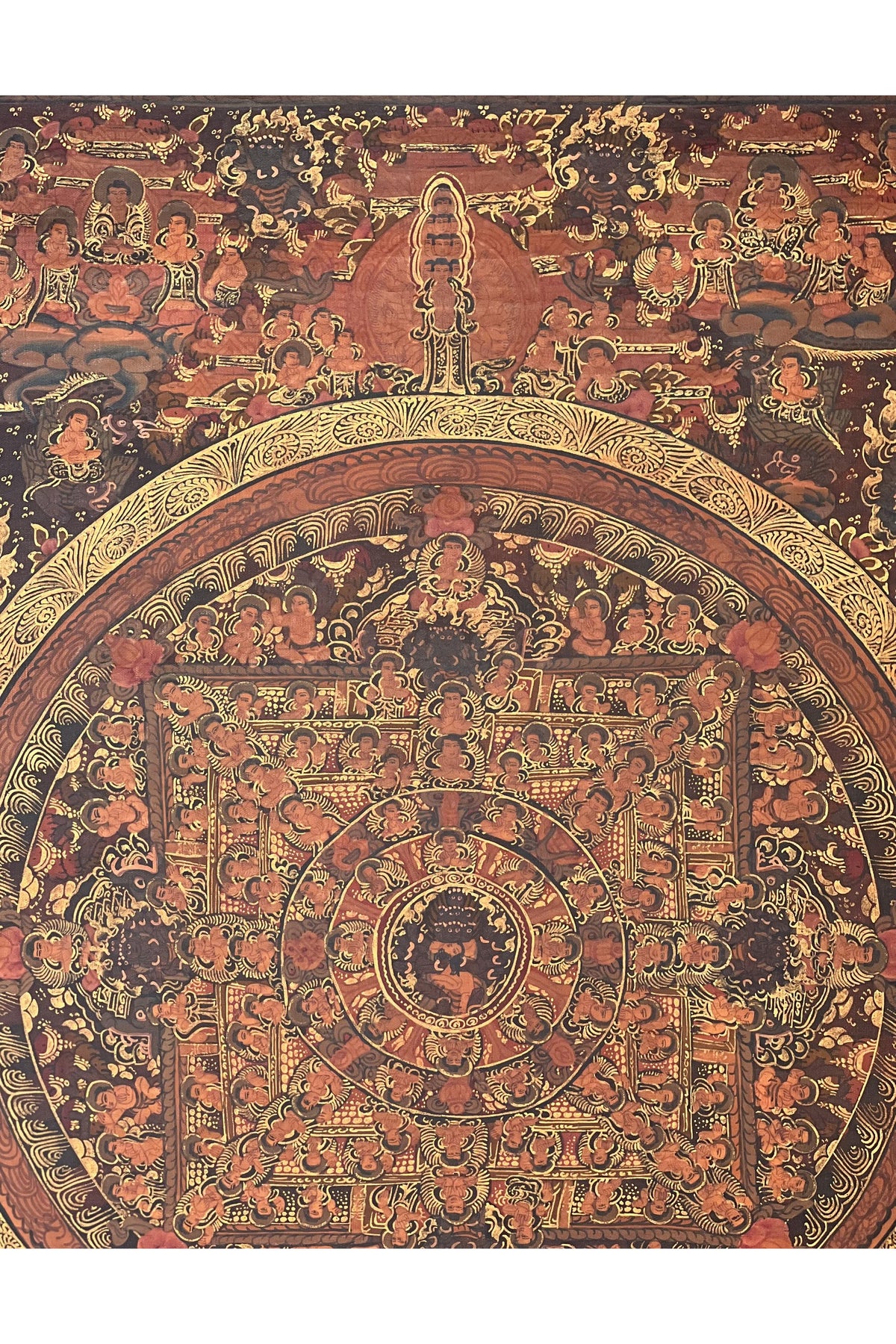Hand-Painted Buddha Life Mandala Thangka, Oil-Varnished Tibetan Meditation Art
