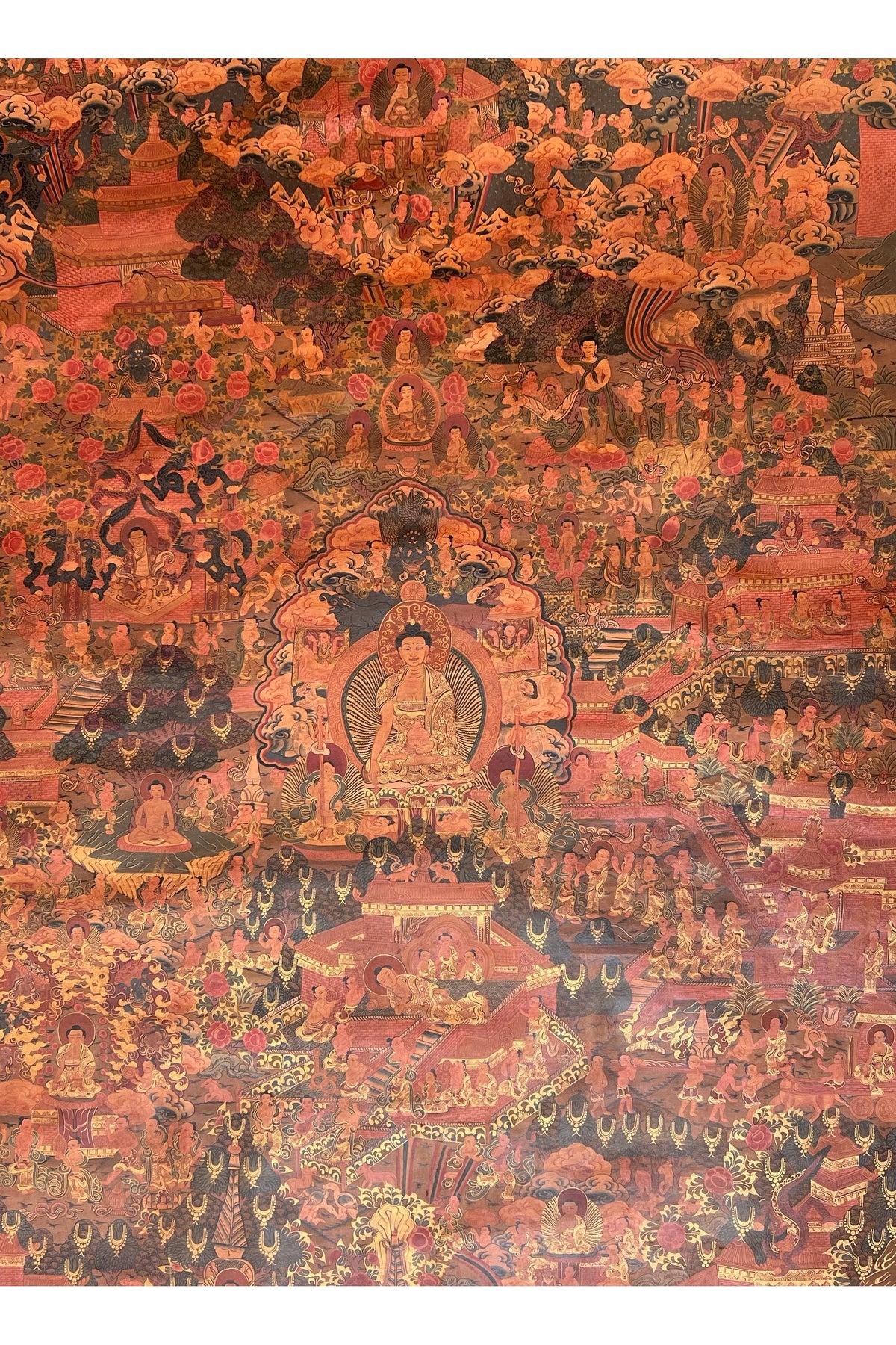 Hand-Painted Buddha Life Story Thangka Painting, LARGE Tibetan Art
