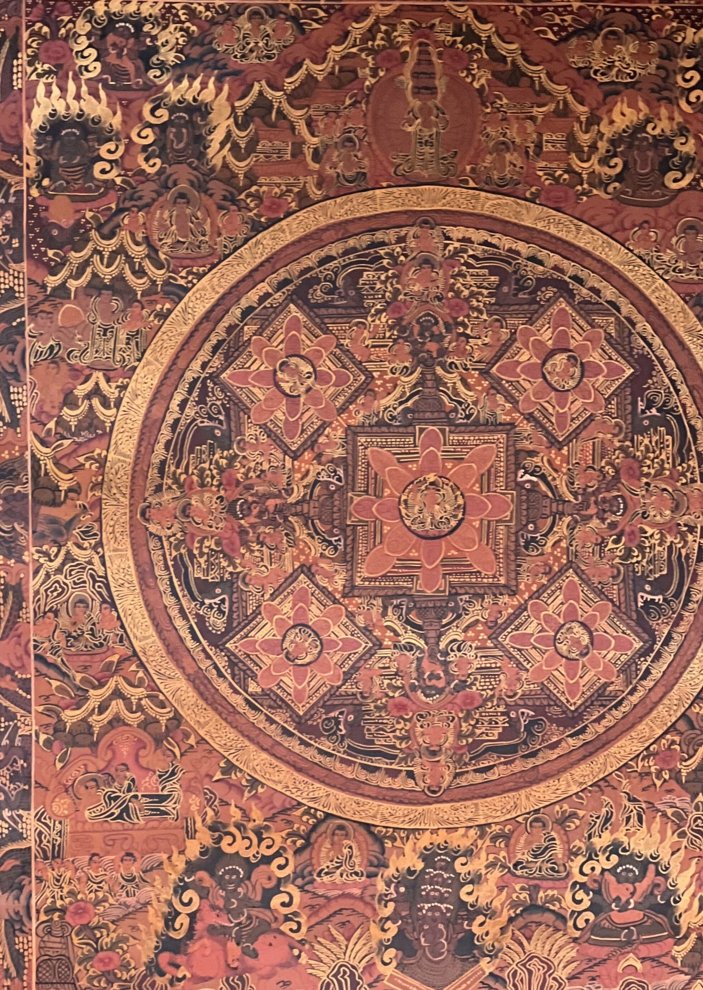 Hand Painted Five Buddha Mandala Thangka – Tibetan Compassion Art