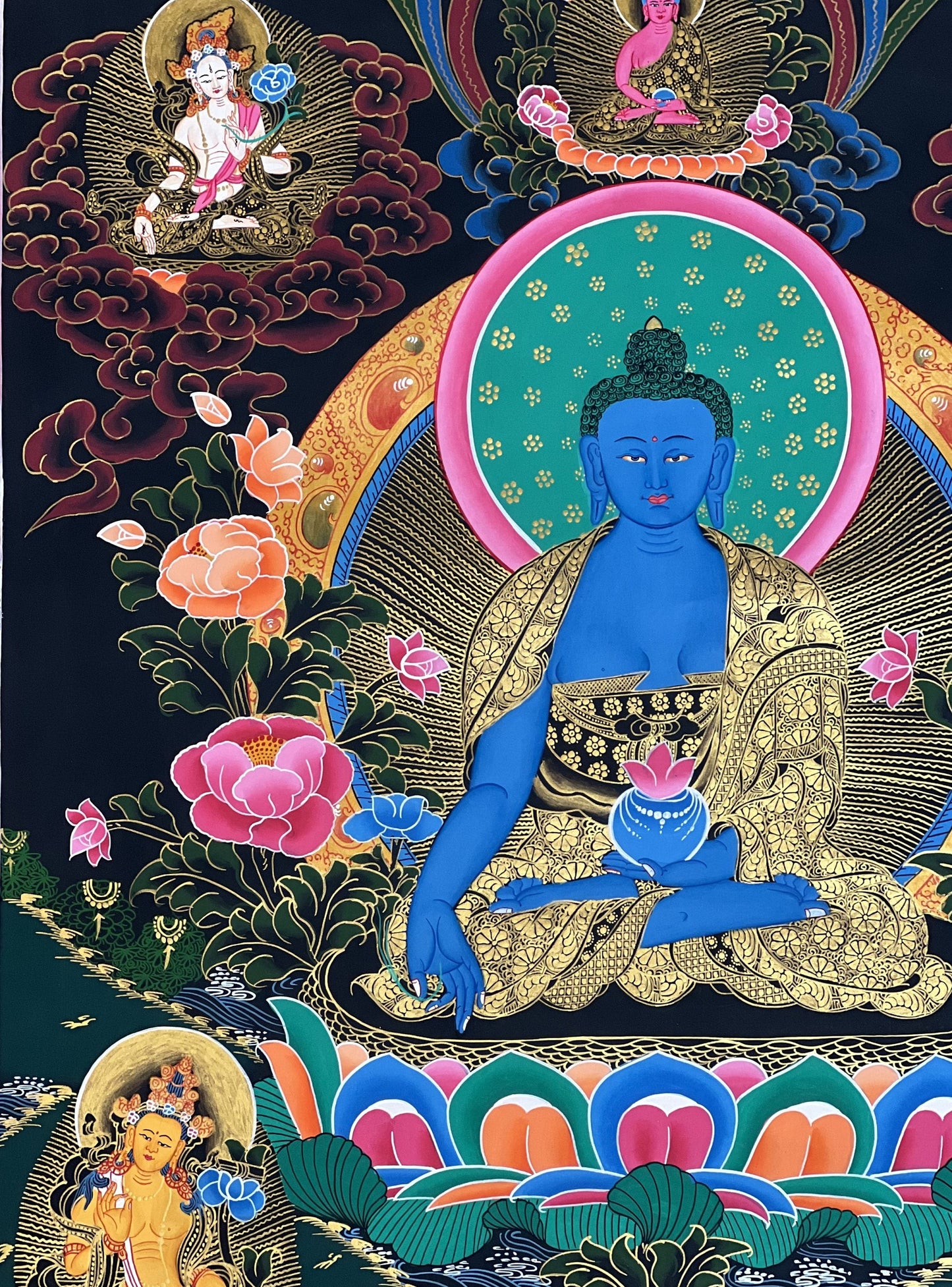 Original Hand-painted Masterpiece Medicine Buddha/ BhaisajyaGuru/ Medicine Master Healing Tibetan Thangka/ Thanka Painting