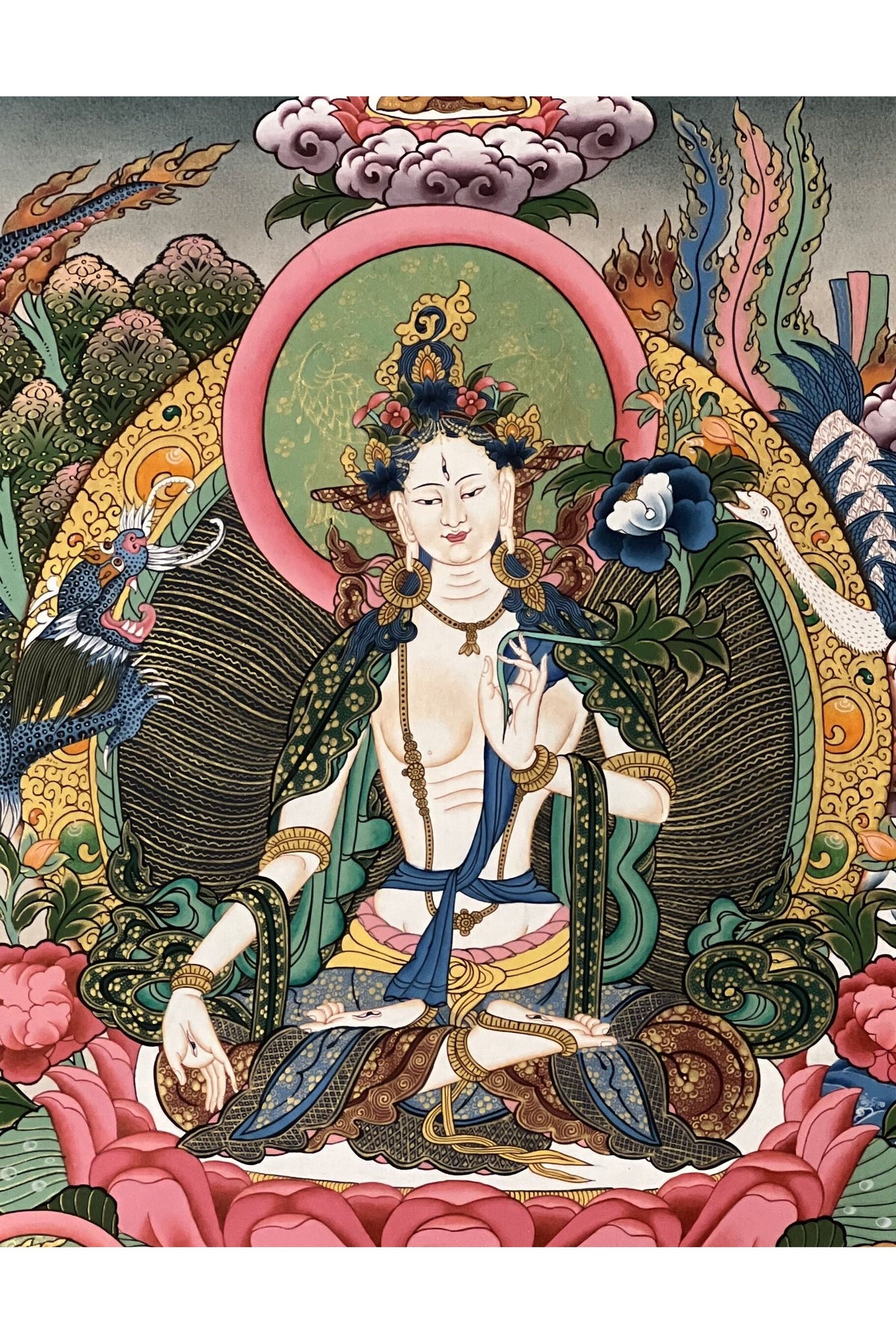 Hand-painted Original White Tara /Mother Goddess Masterpiece Compassion Meditation Tibetan Thangka Painting from Nepal