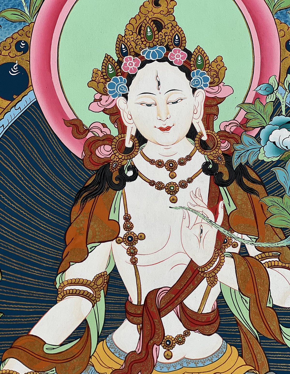 White Tara Thangka Painting | Hand Painted Tibetan Goddess of Compassion Buddhist Art