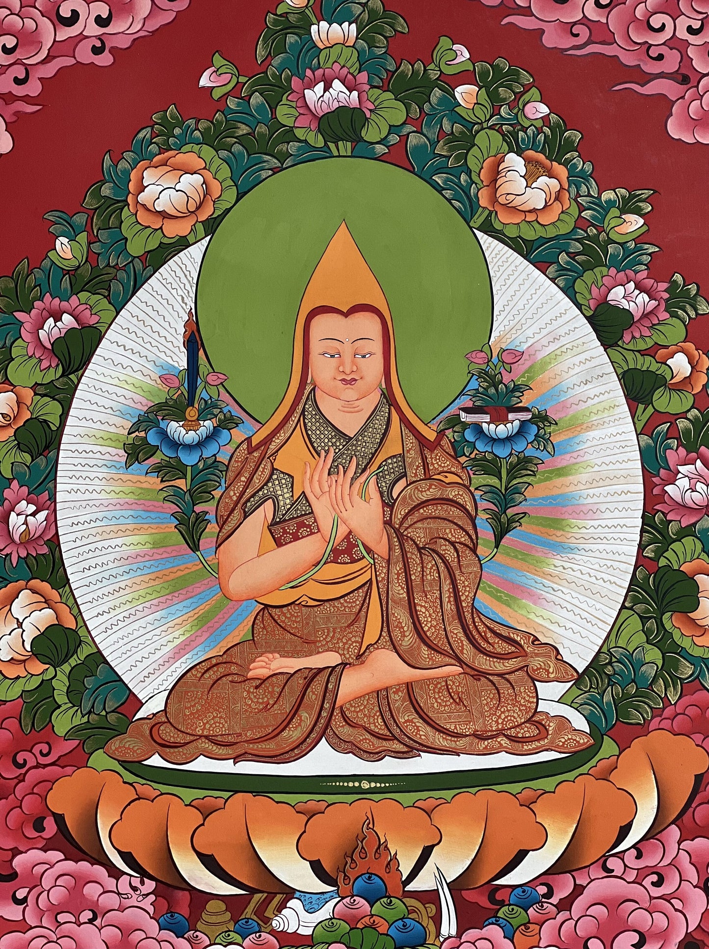Original Hand-Painted Je Tsongkhapa Tibetan Thangka | Gelugpa Masterpiece Buddhist Meditation Art
