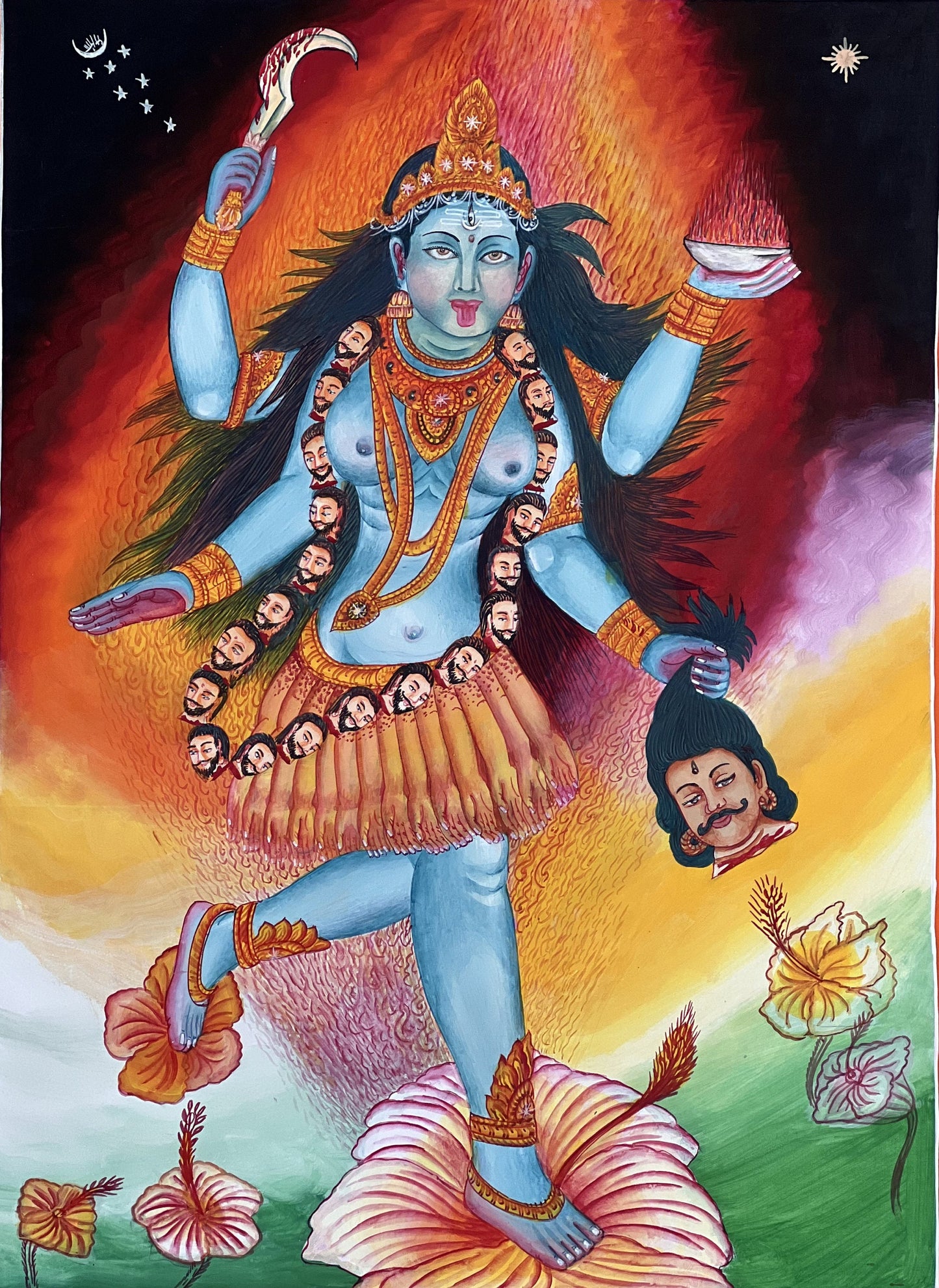 Original Hand-Painted Newari Paubha Thangka of Goddess Mahakali - Spiritual Masterpiece Art