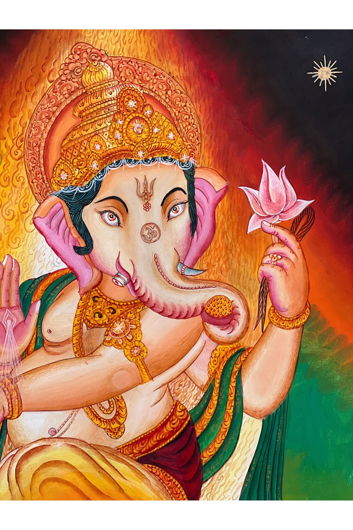 Ganesha Paubha Thangka | Hand-Painted Ganapati Art | Hindu God Painting | Newari Artwork | Spiritual Wall Decor