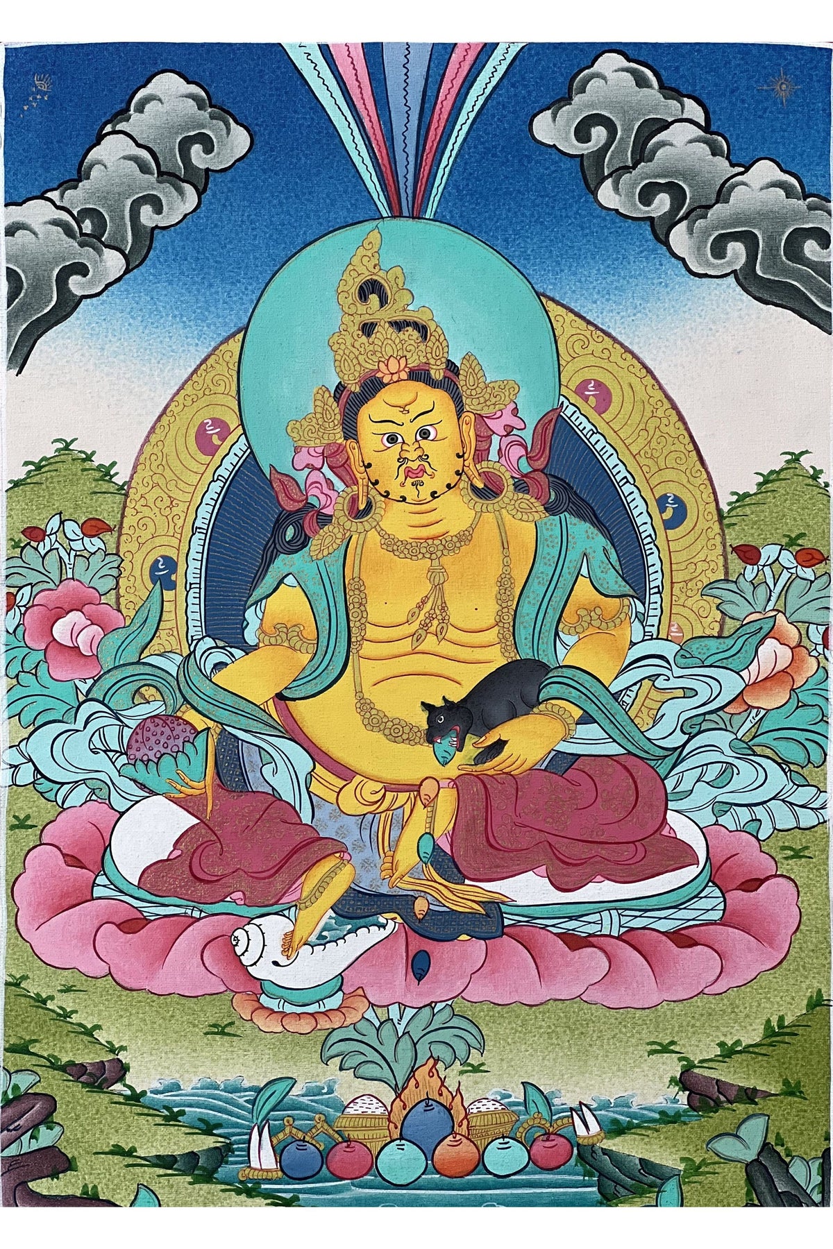 Hand Painted Jambhala Thangka: God of Wealth Painting