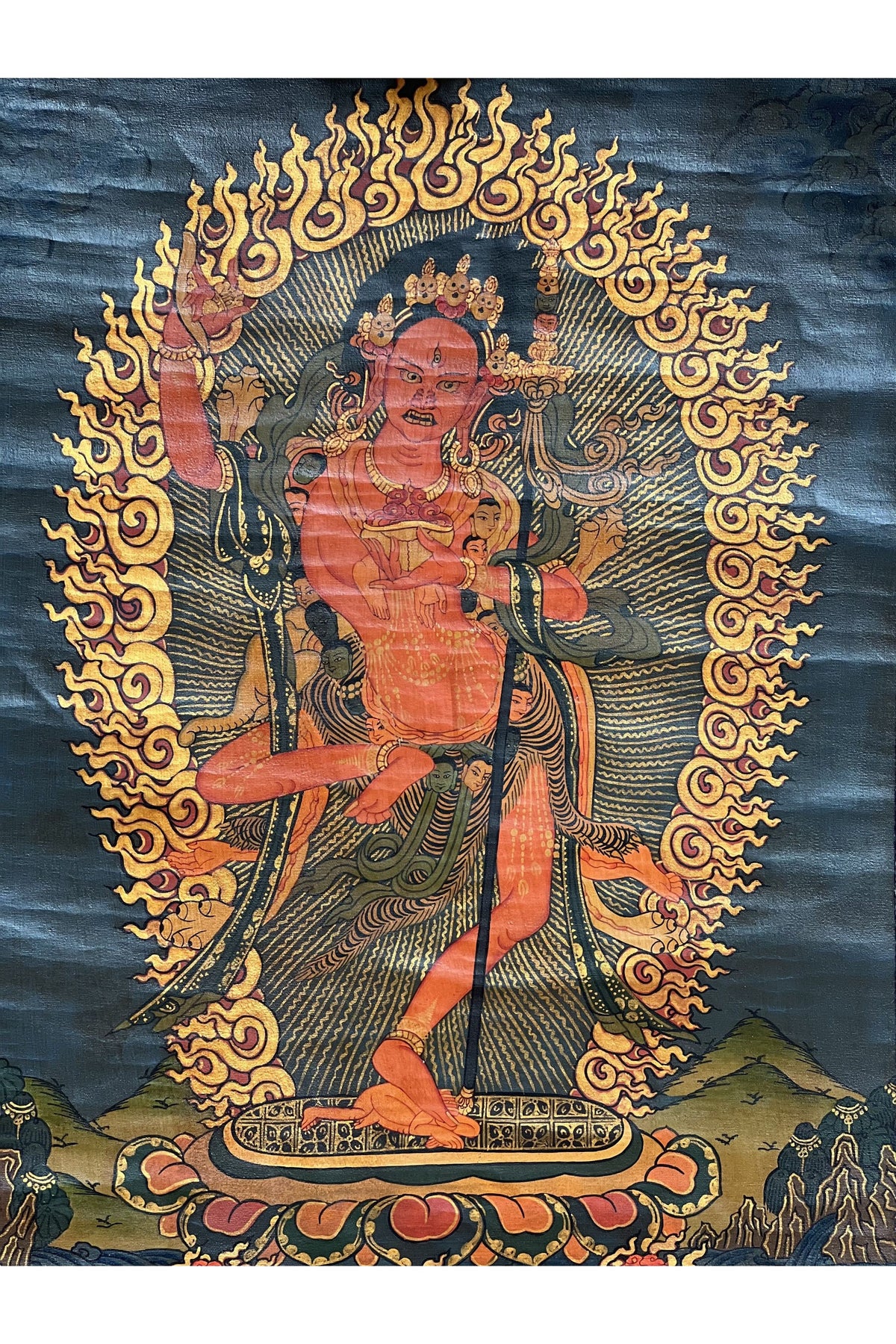 Hand Painted Vajravarahi Thangka with Silk Brocade, Tibetan Female Buddha Art