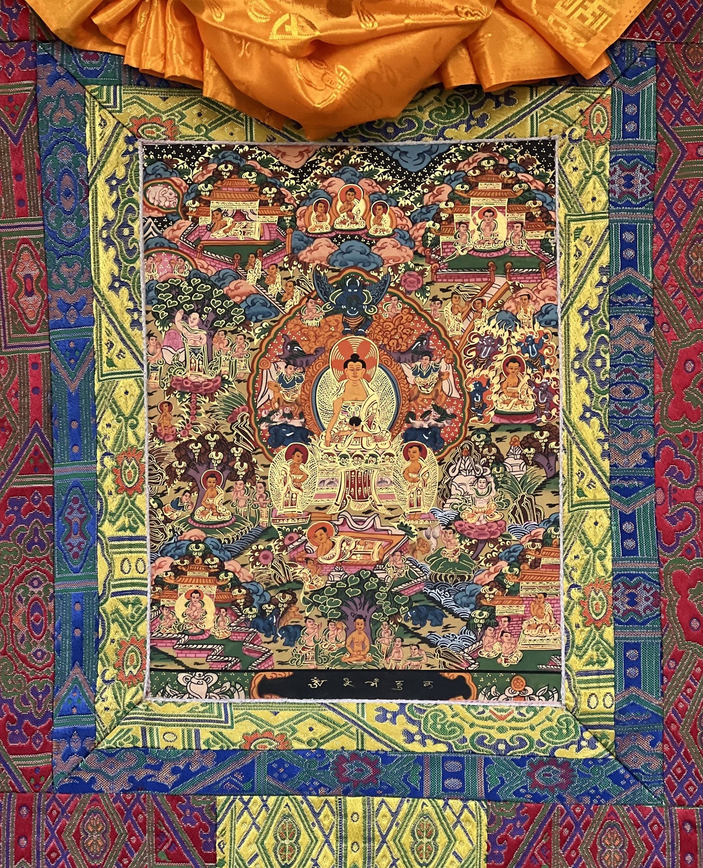 Hand Painted Wheel of Life Thangka Painting with Silk Border